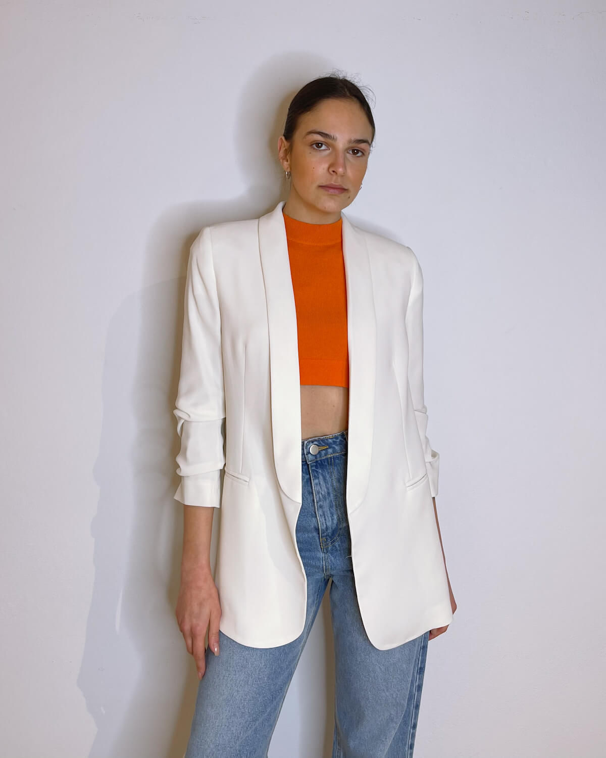 BLAZER CON MANICHE ARRICCIATE BURRO - Mirror Clothing