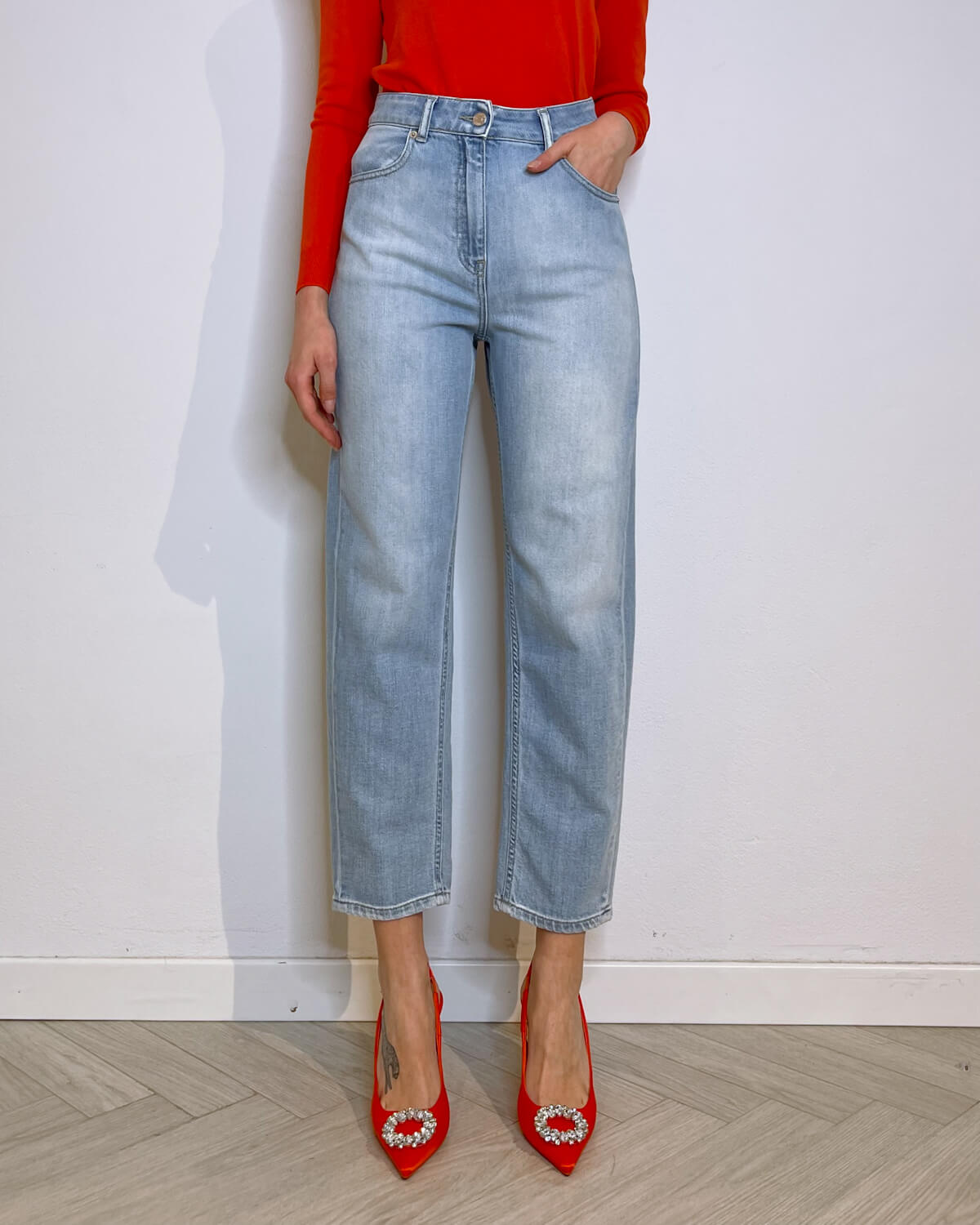 JEANS FIT MOM QUATTRO TASCHE LAVAGGIO CHIARO - Mirror Clothing