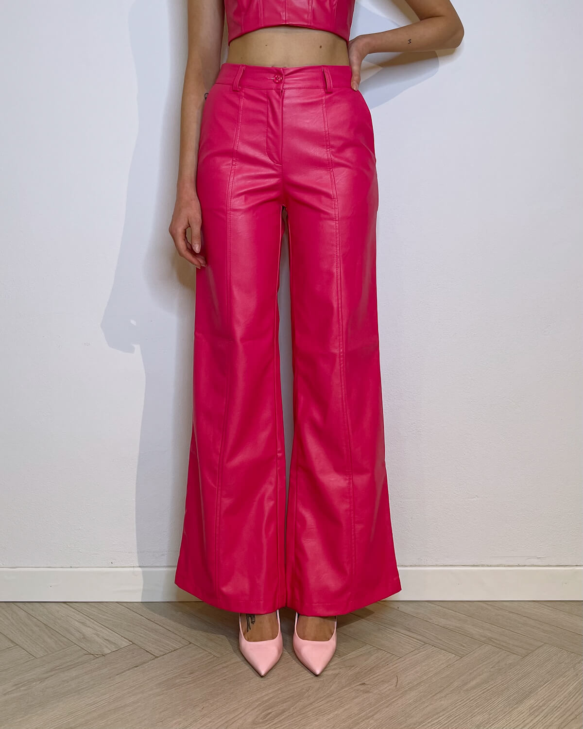 PANTALONE A PALAZZO IN ECOPELLE - Mirror Clothing