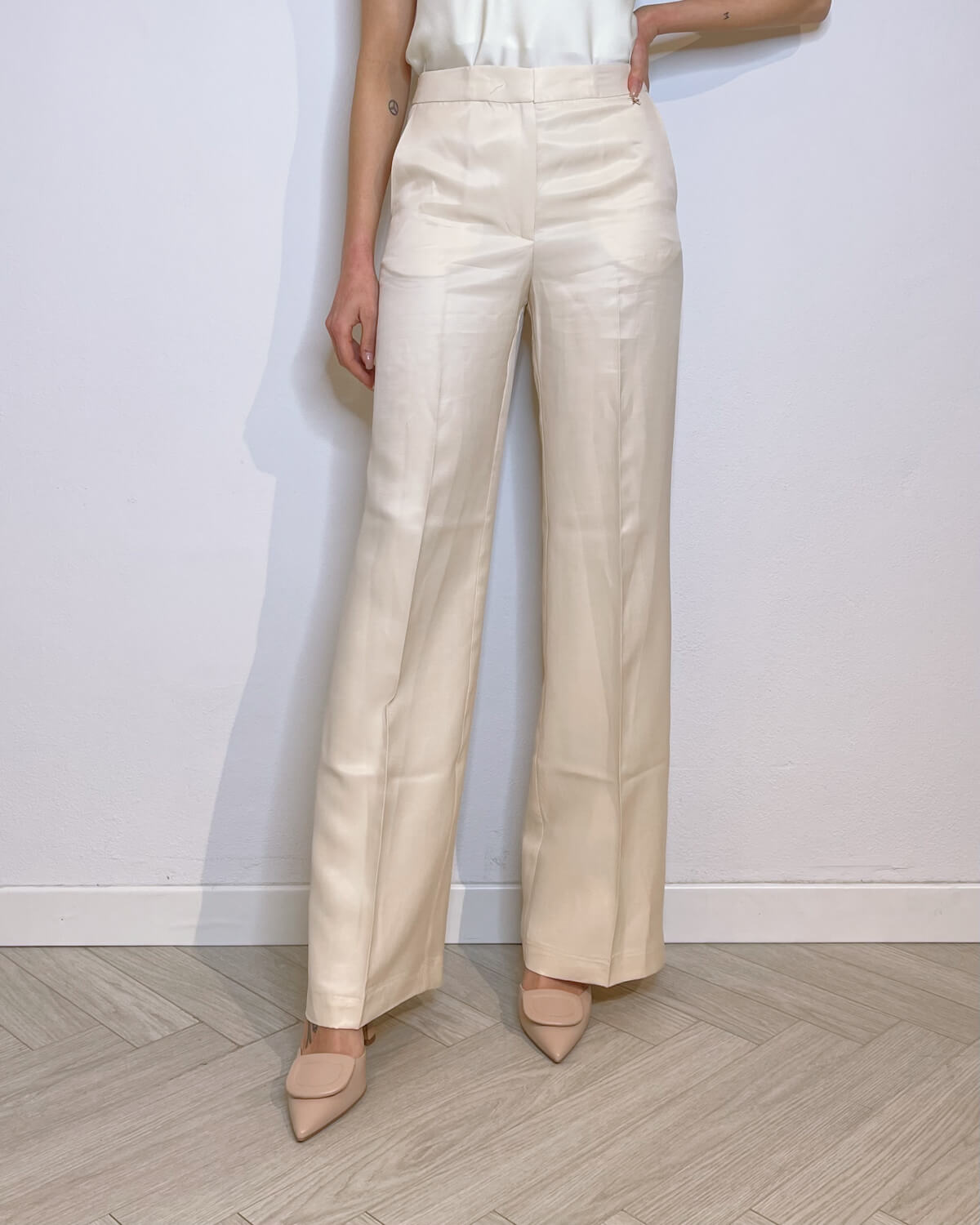 PANTALONE MISTO LINO A PALAZZO - VITTORIA CHAMPAGNE - Mirror Clothing