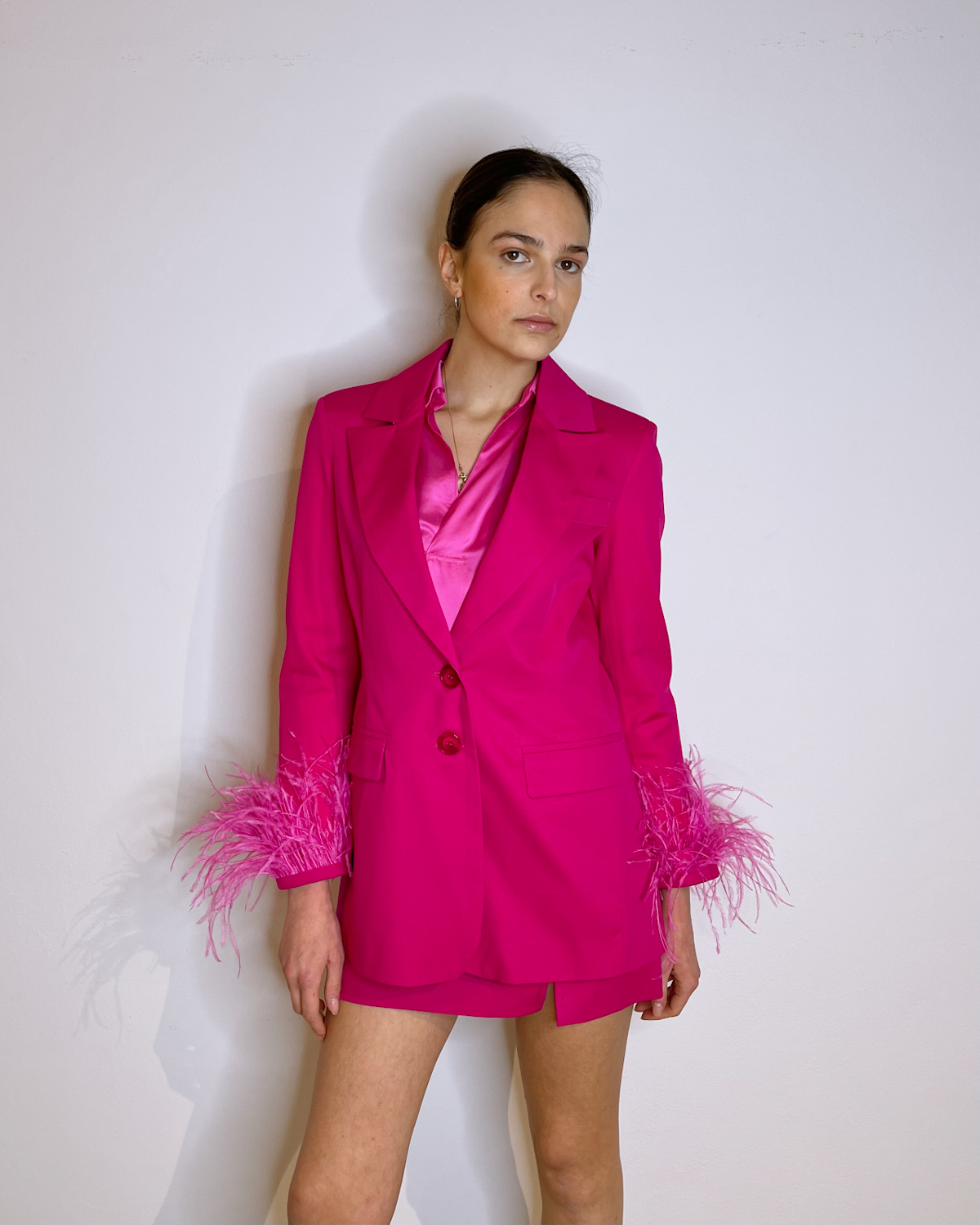 BLAZER MONOPETTO CON PIUME FUCSIA - Mirror Clothing
