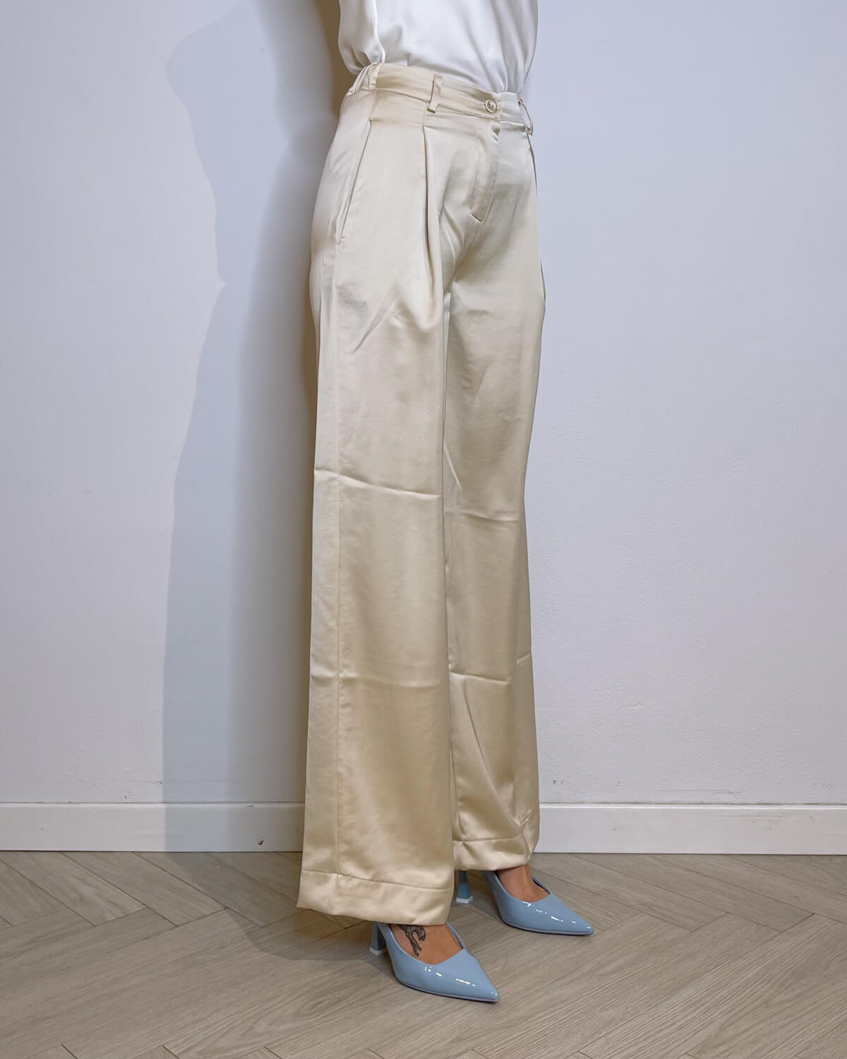 PANTALONE SATIN A PALAZZO - ANDROMEDA CHAMPAGNE - Mirror Clothing