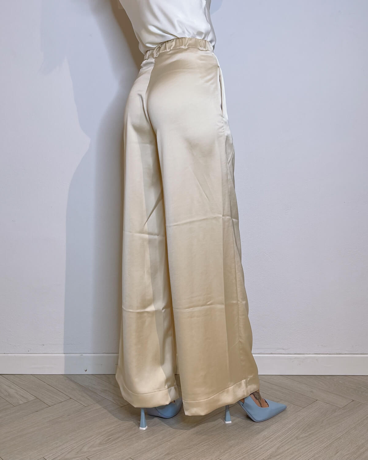 PANTALONE SATIN A PALAZZO - ANDROMEDA CHAMPAGNE - Mirror Clothing