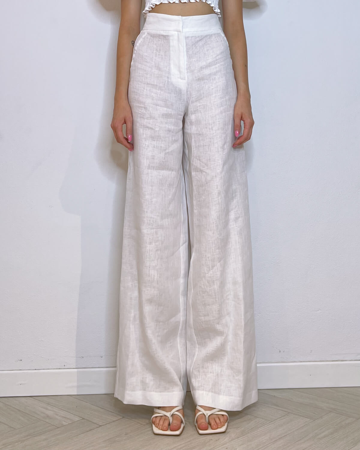 PANTALONE A PALAZZO IN LINO - GIADA BIANCO - Mirror Clothing