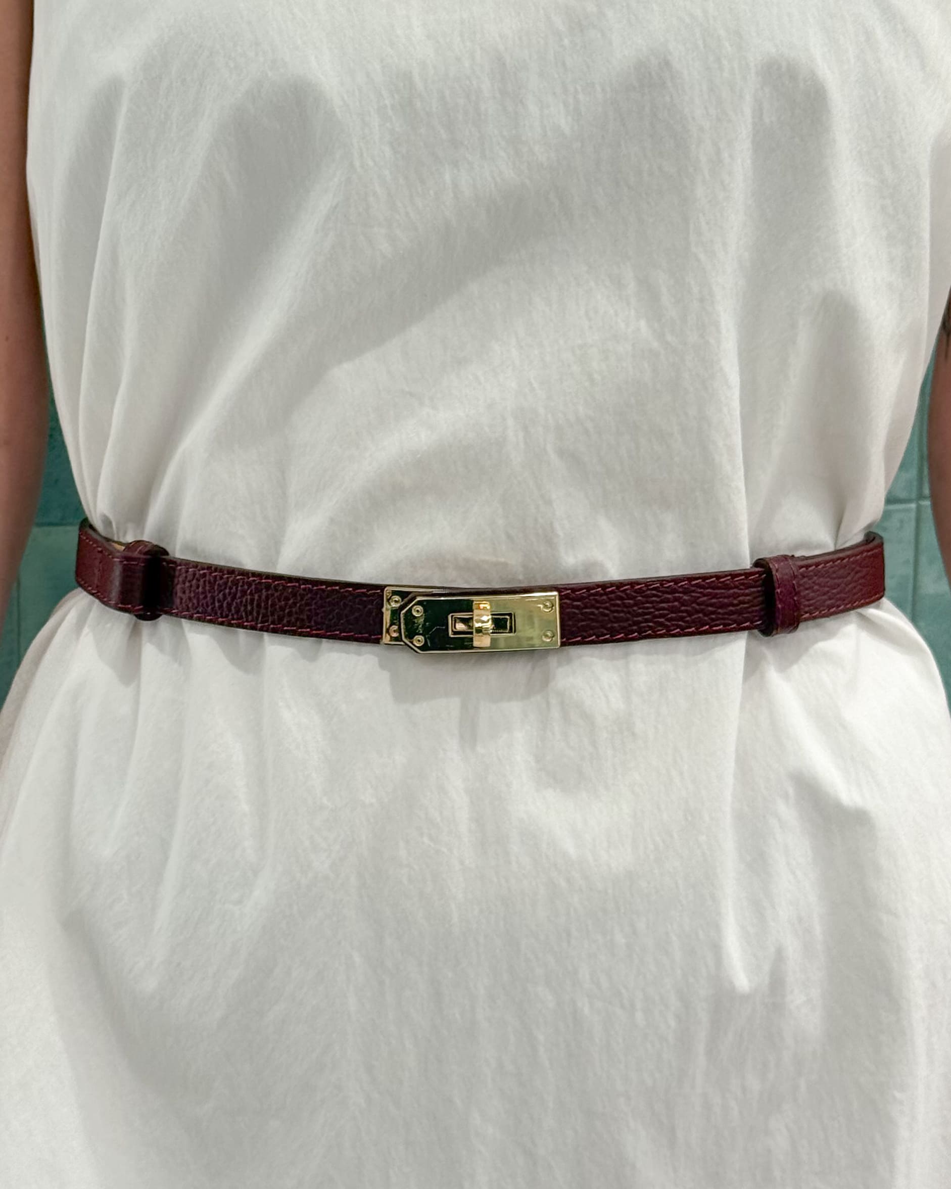 Alternative view of CINTURA IN PELLE MARTELLATA REGOLABILE CON SISTEMA COULISSE