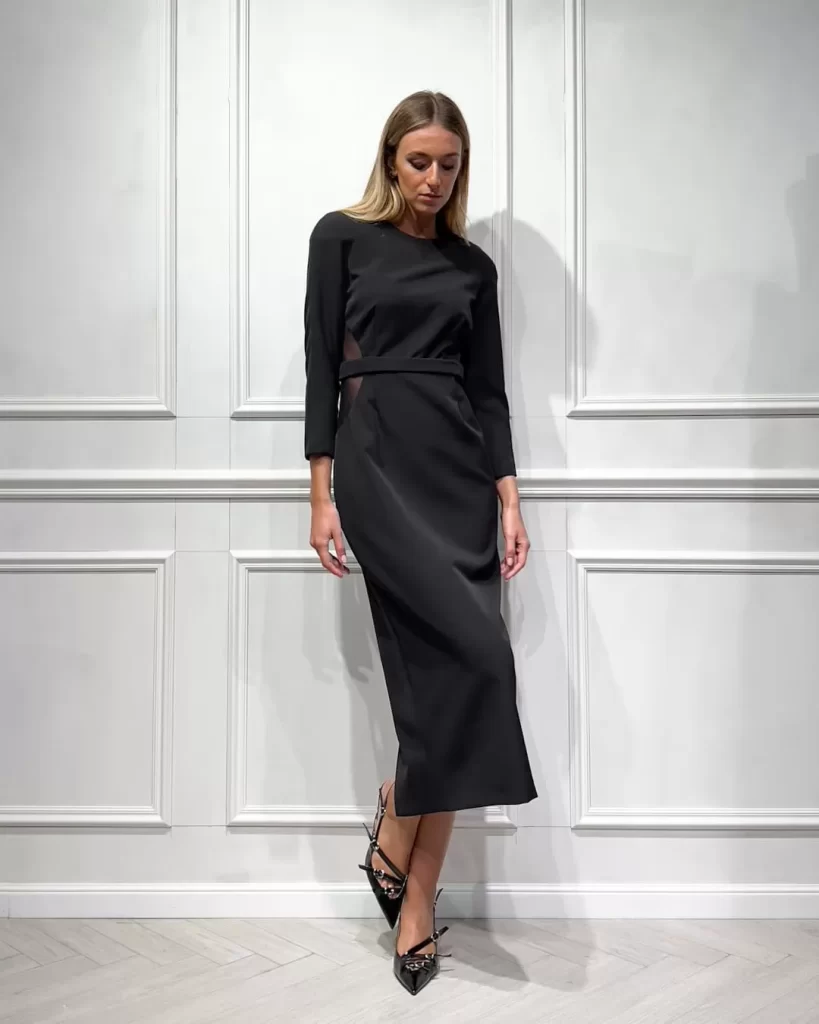slingback nere con abito midi 