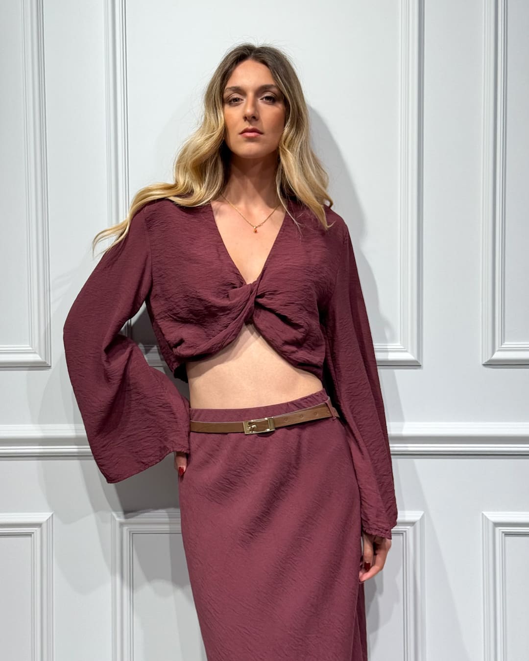 BLUSA EFFETTO STROPICCIATO CON NODO E MANICA A CAMPANA - FLAMINIA - HAVEONE