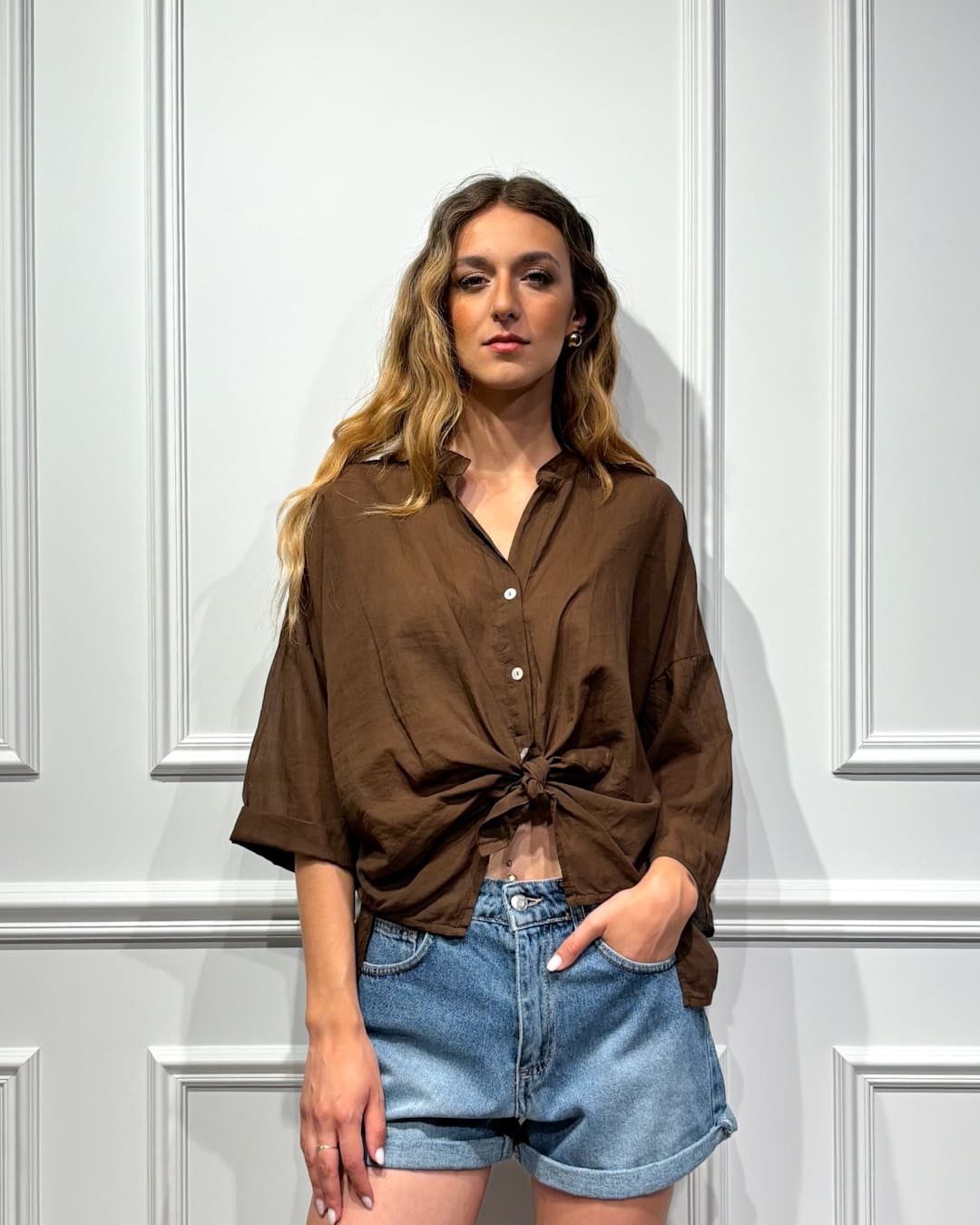 CAMICIA IN MUSSOLA CON COLLO ALLA COREANA - HAVEONE