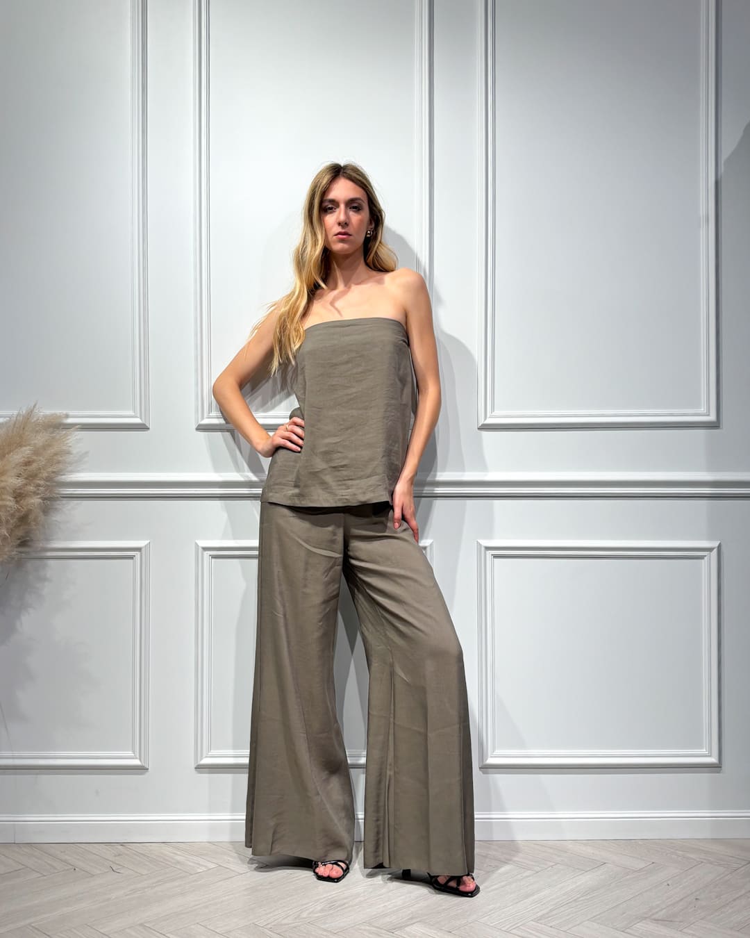 COORD MISTO LINO TOP A FASCIA E PANTALONE A PALAZZO - IRIS - KONTATTO