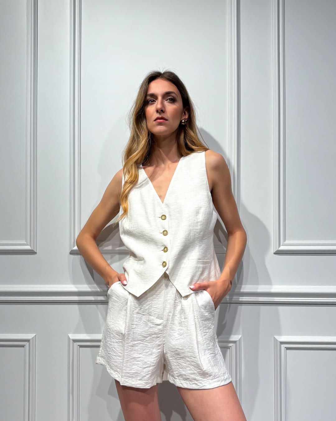 COORD GILET E SHORTS MISTO LINO - CLEO - TENSIONE IN