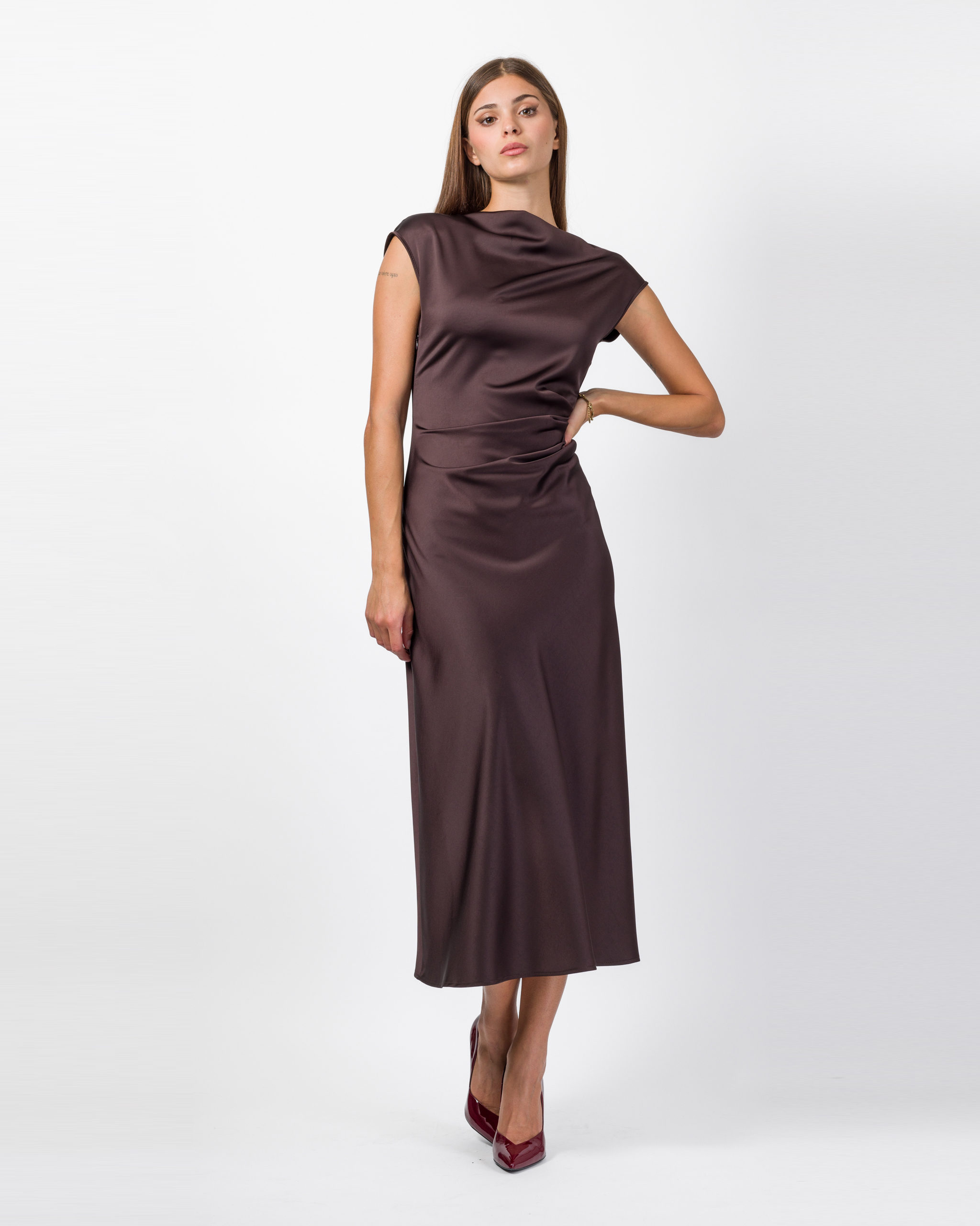 ABITO MIDI DRAPPEGGIATO IN RASO A MANICA SCESA - IMPERIAL