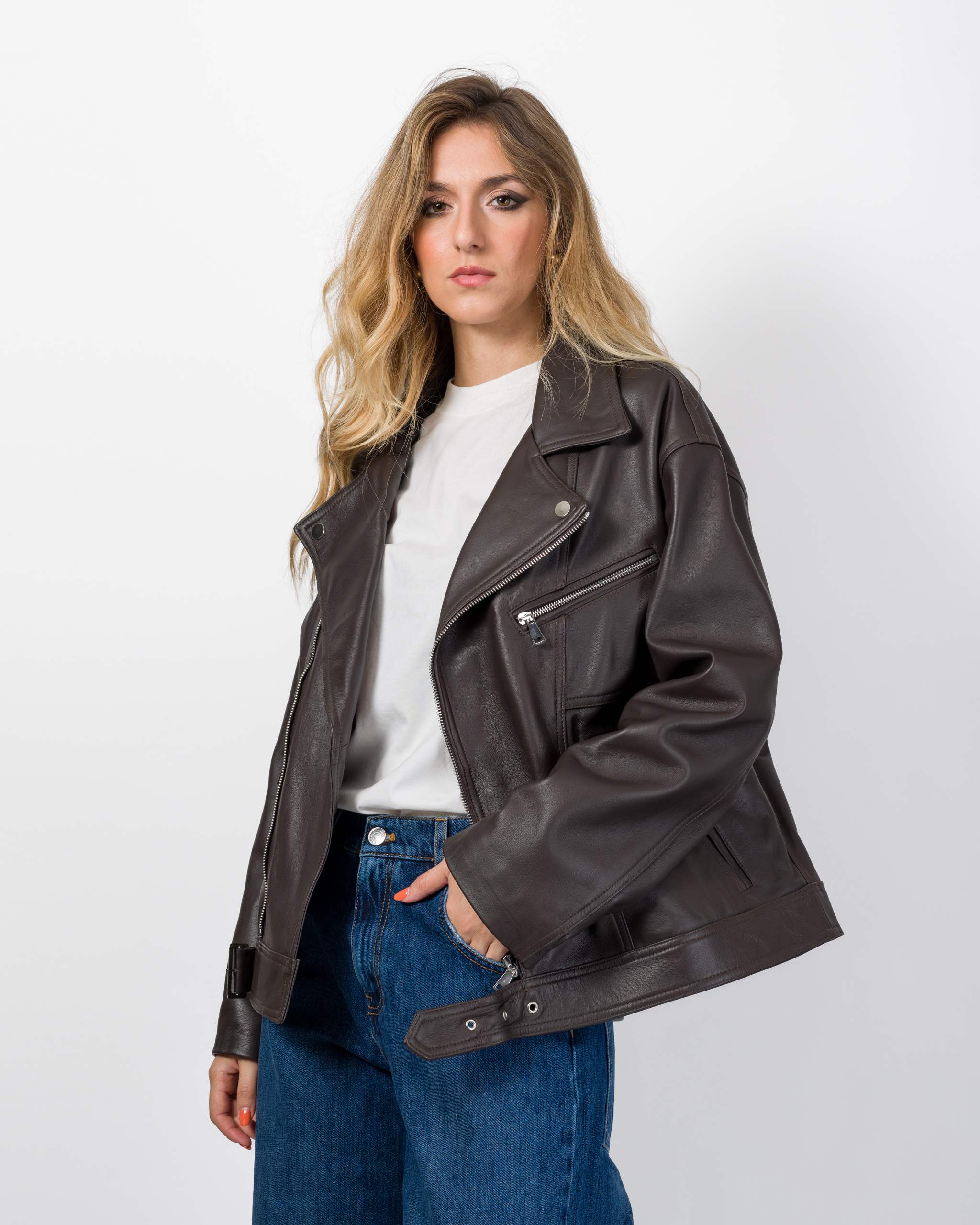 BIKER OVERSIZE IN VERA PELLE - TENSIONE IN