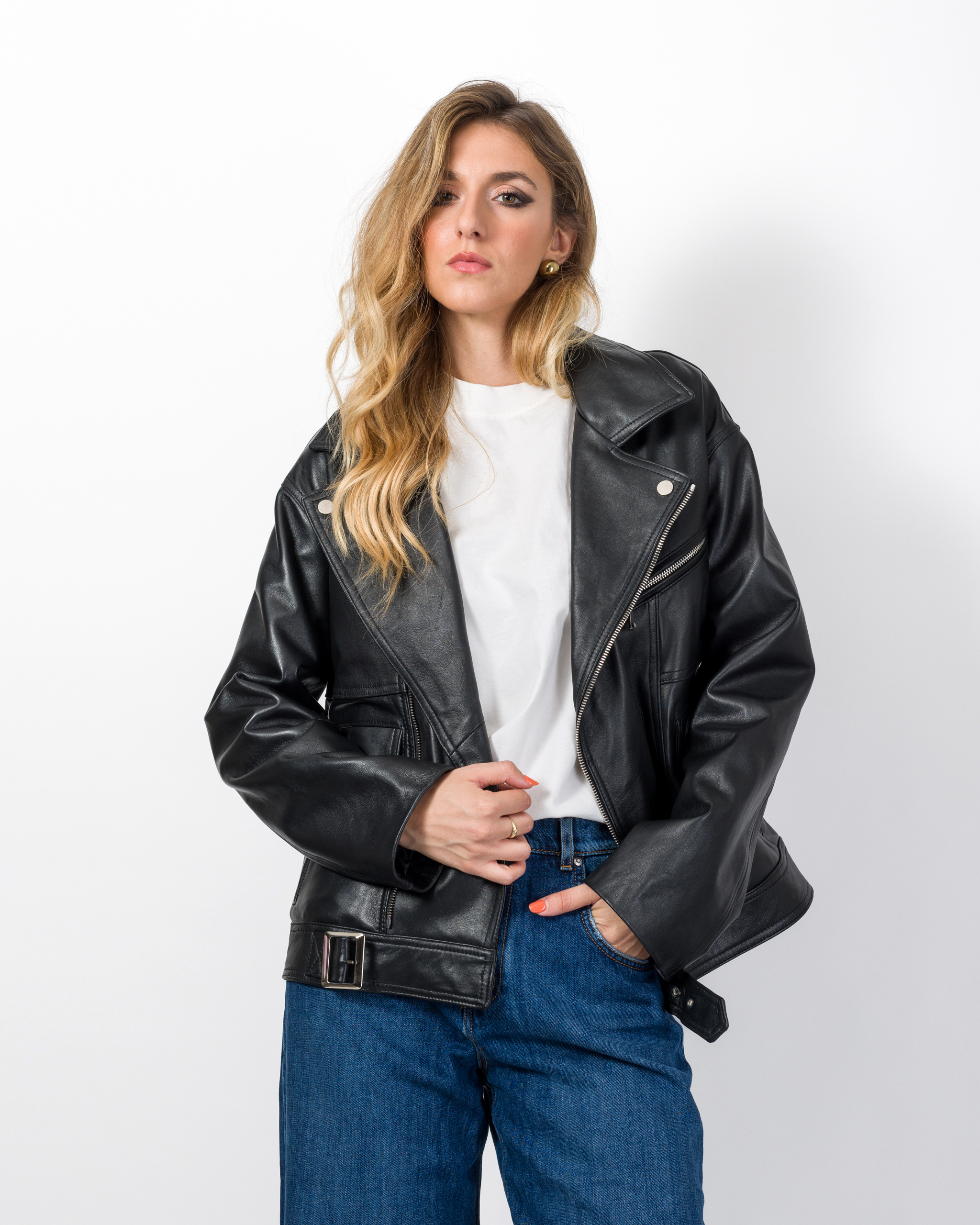 Alternative view of BIKER OVERSIZE IN VERA PELLE - TENSIONE IN