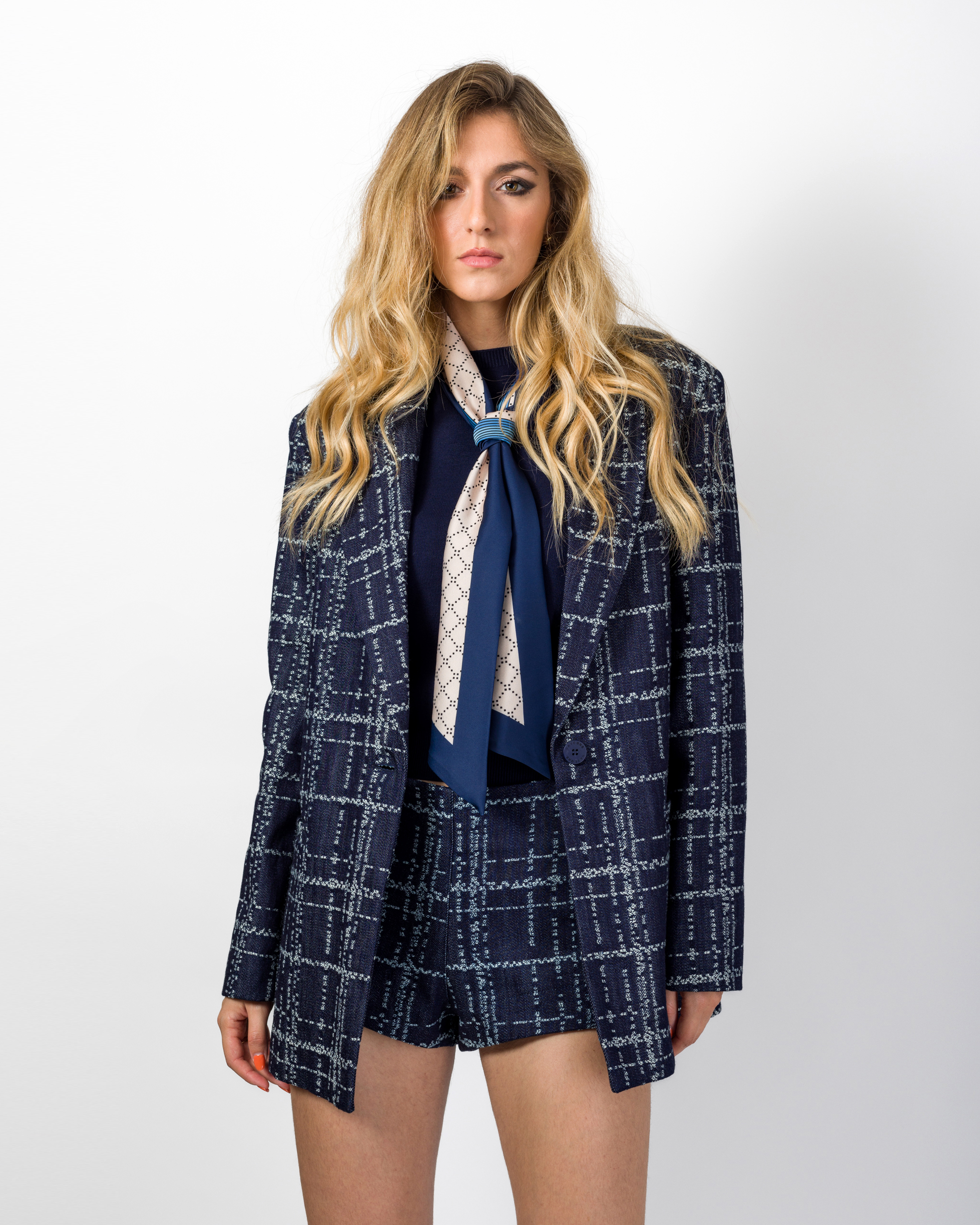 BLAZER DENIM JACQUARD CON FOULARD - MONNIE - HAVEONE