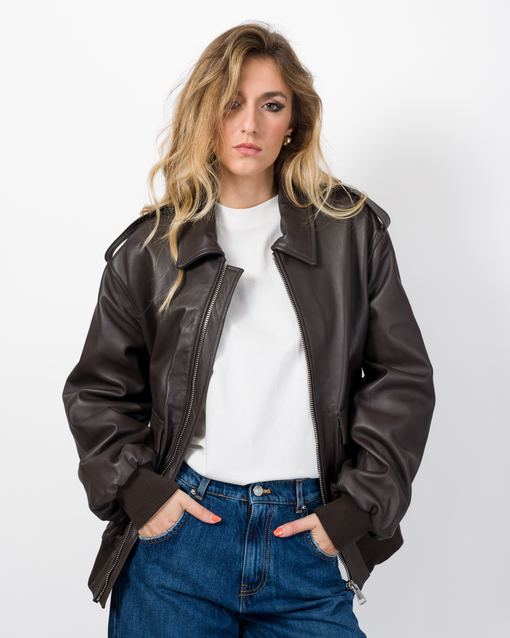 BOMBER OVERSIZE IN VERA PELLE - TENSIONE IN
