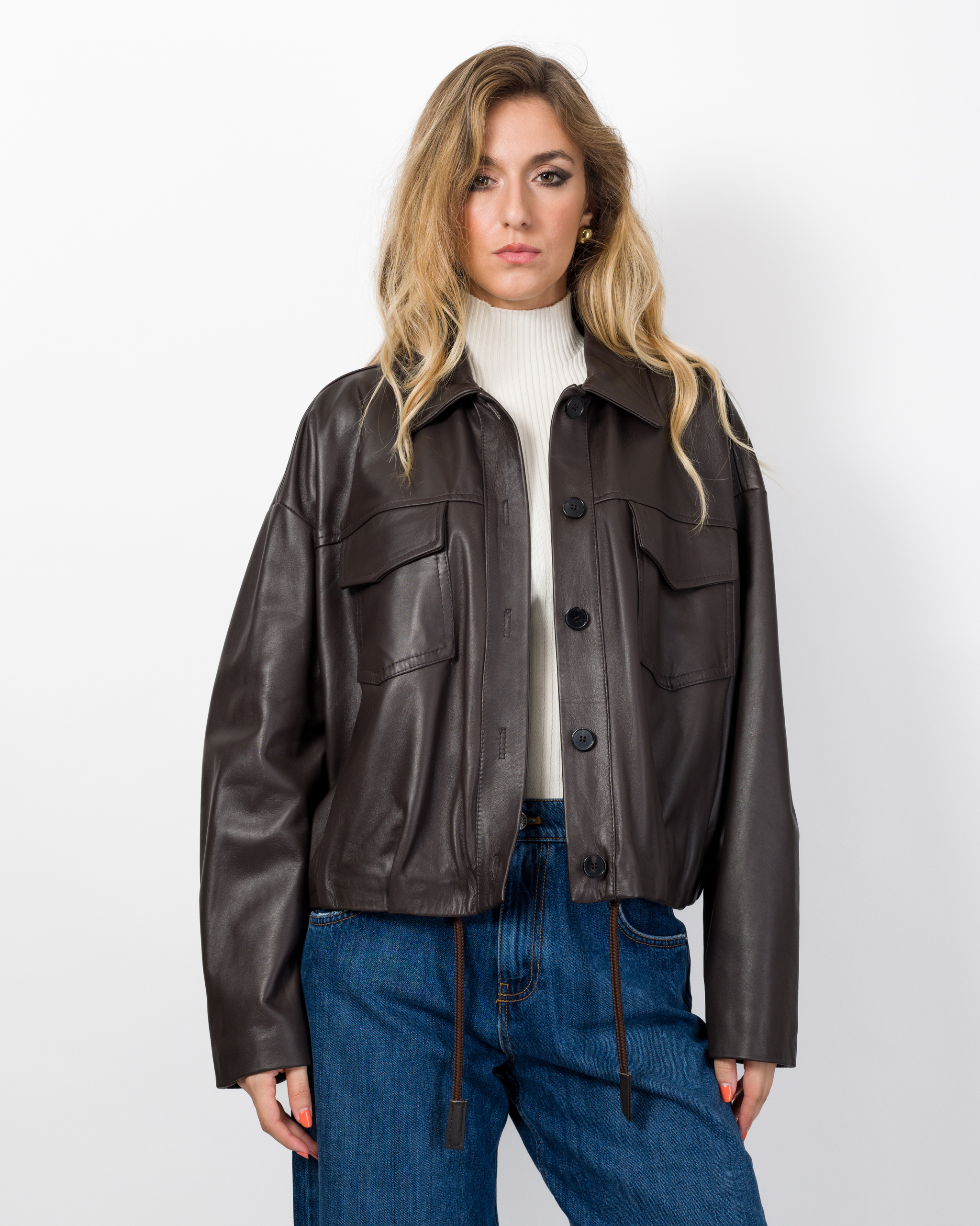 Alternative view of BOMBER IN VERA PELLE CON ARRICCIO - VICOLO