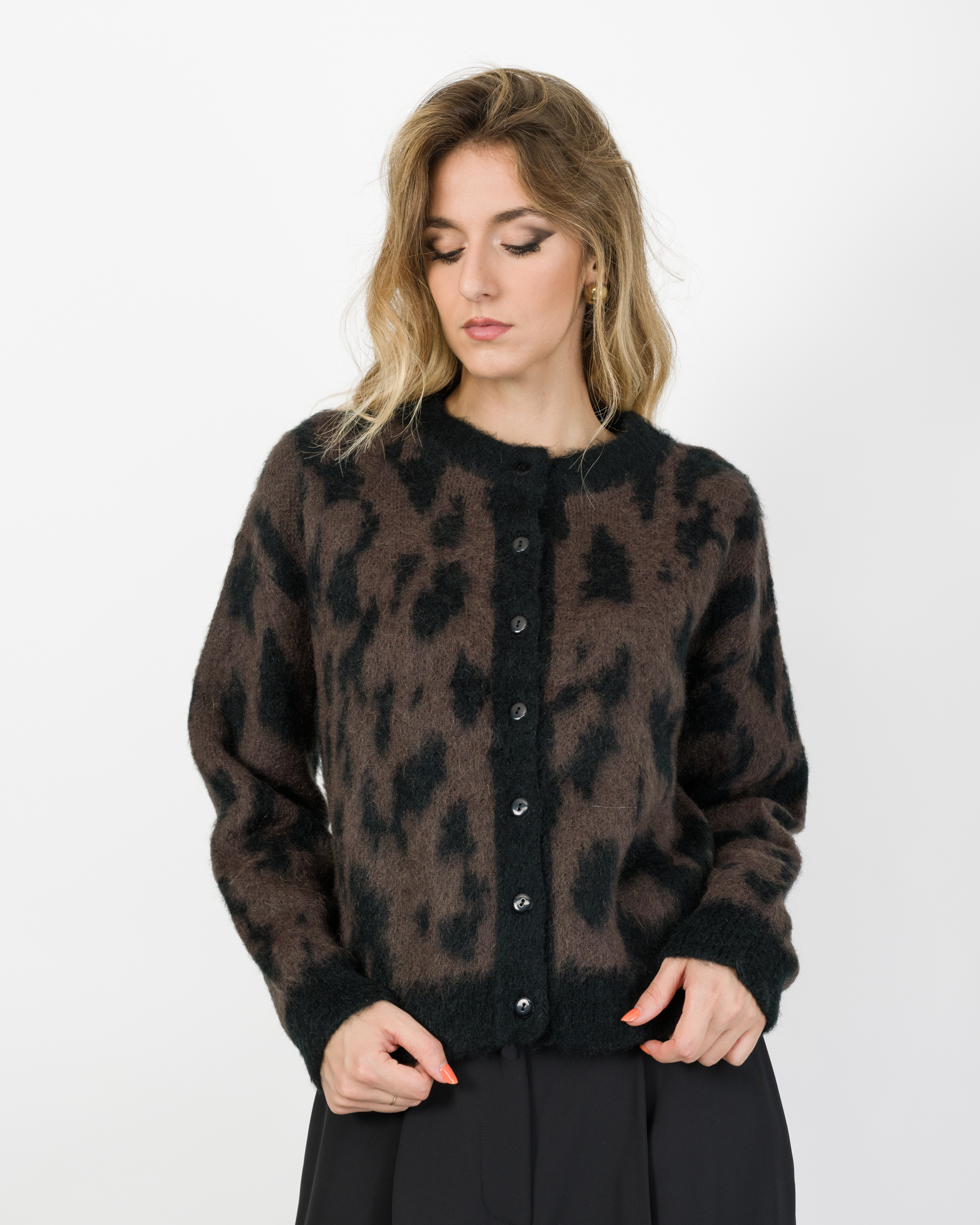 CARDIGAN GIROCOLLO MACULATO - KONTATTO