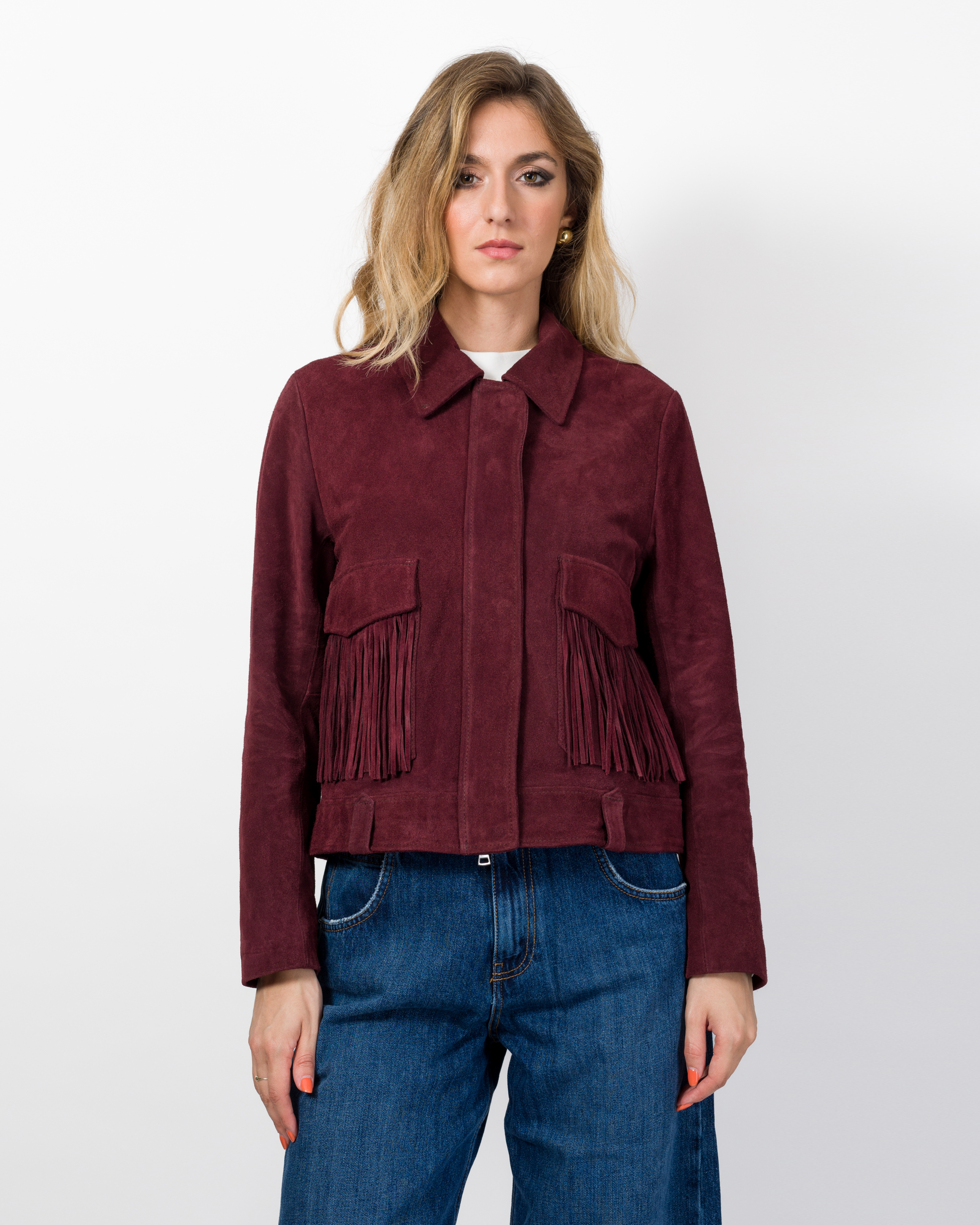 Alternative view of GIACCA IN VERA PELLE SCAMOSCIATA CON FRANGE - VICOLO