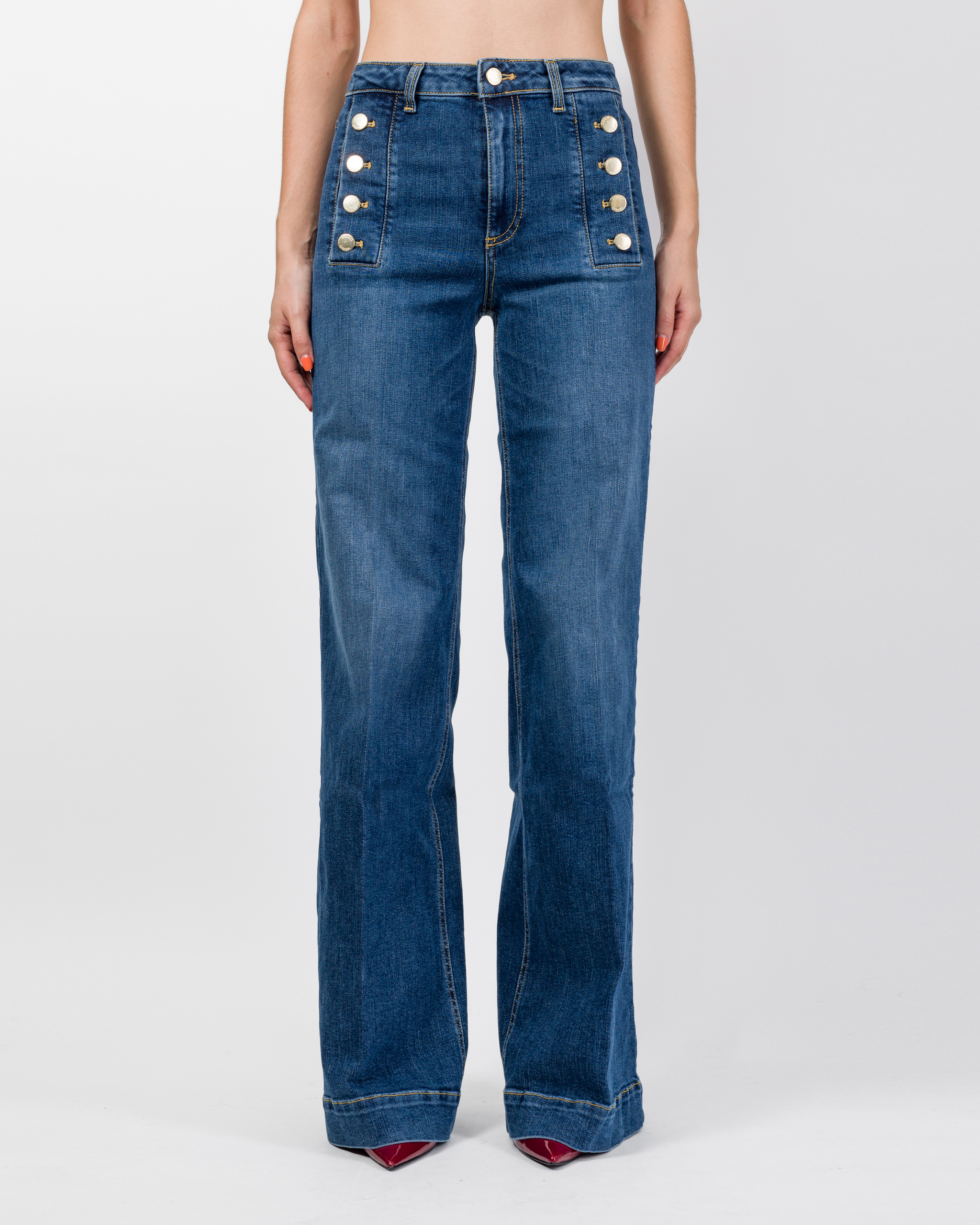 Alternative view of JEANS PALAZZO LAVAGGIO MEDIO CON BOTTONI DORATI - GIUDITH - VICOLO