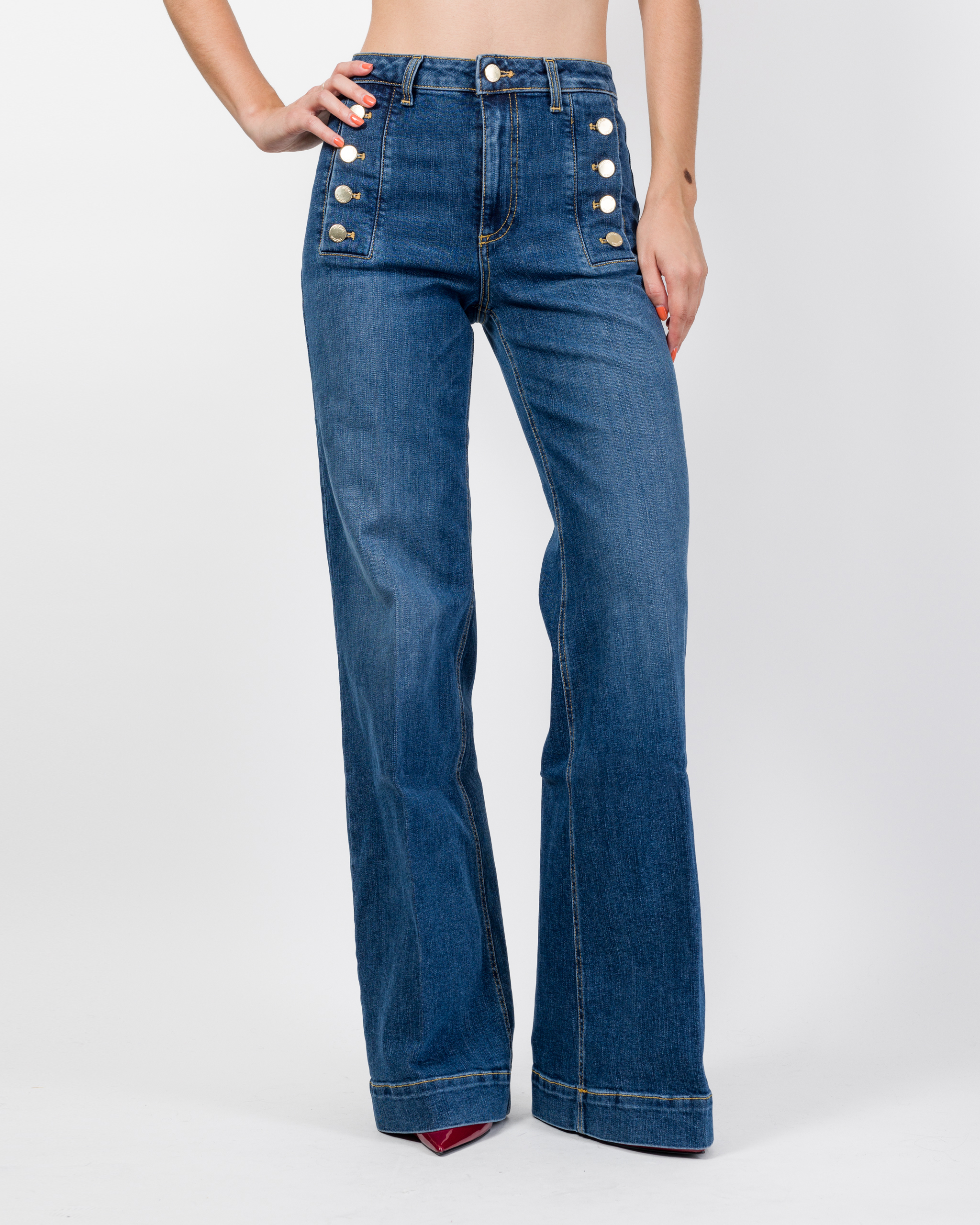 JEANS PALAZZO LAVAGGIO MEDIO CON BOTTONI DORATI - GIUDITH - VICOLO