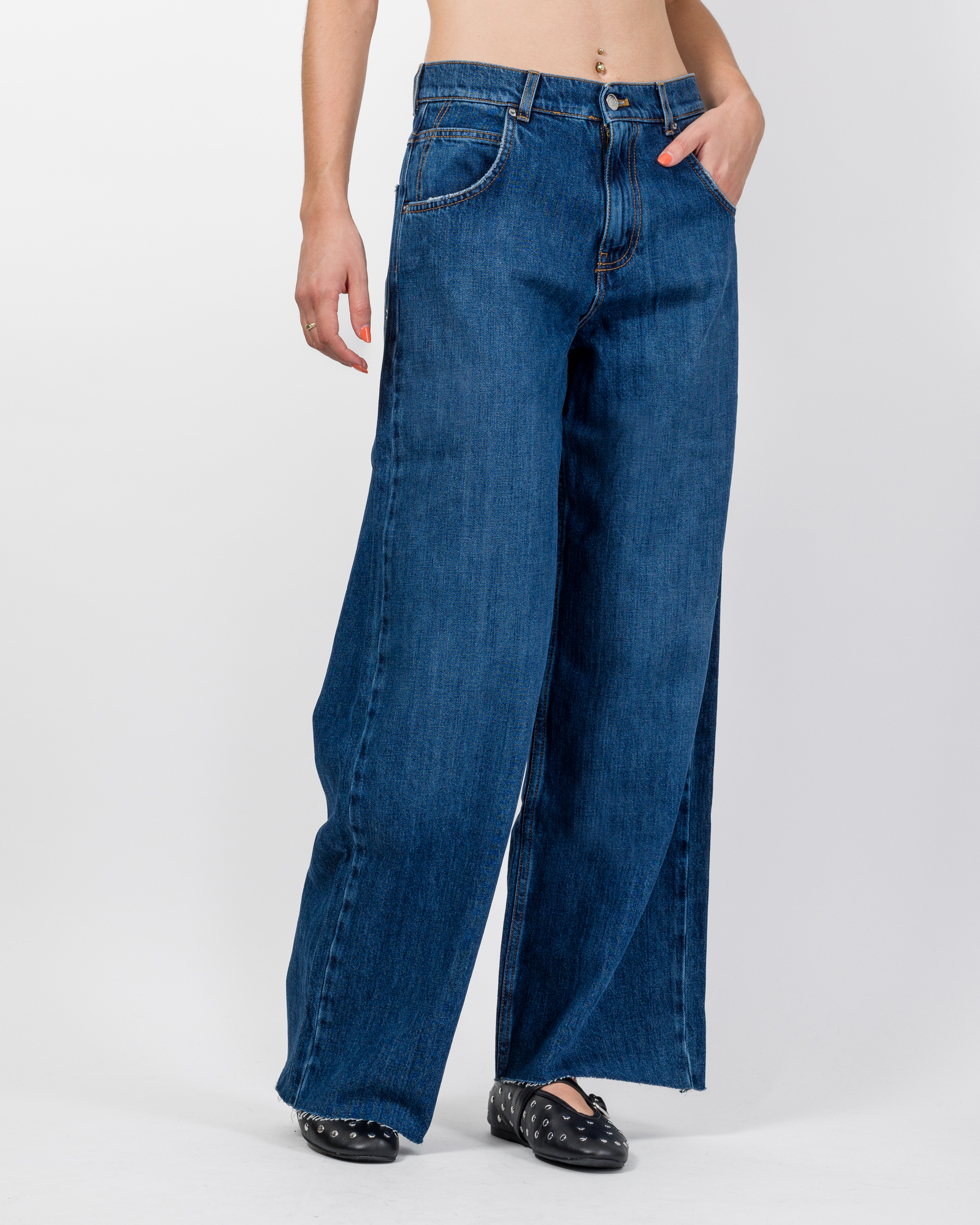 JEANS WIDE-LEG CON ORLI A TAGLIO VIVO - MIA - VICOLO