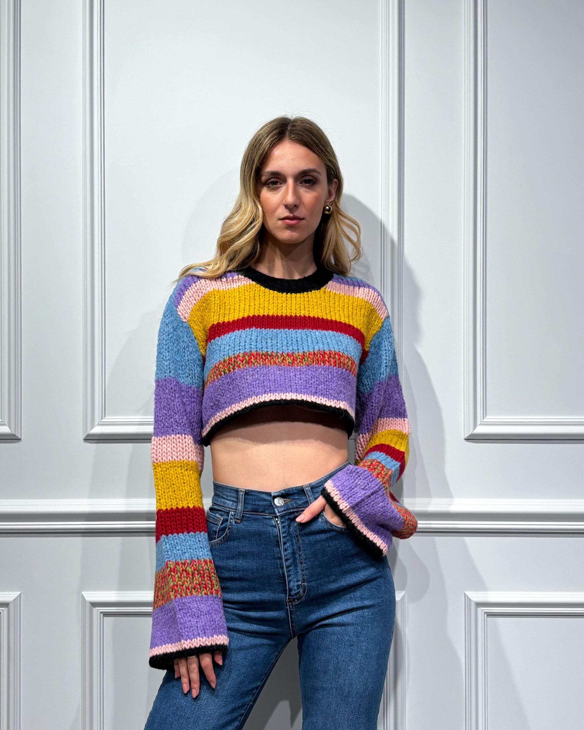 PULL CROP A RIGHE MISTO LANA ED ALPACA - THE LOOM ARCHIVE