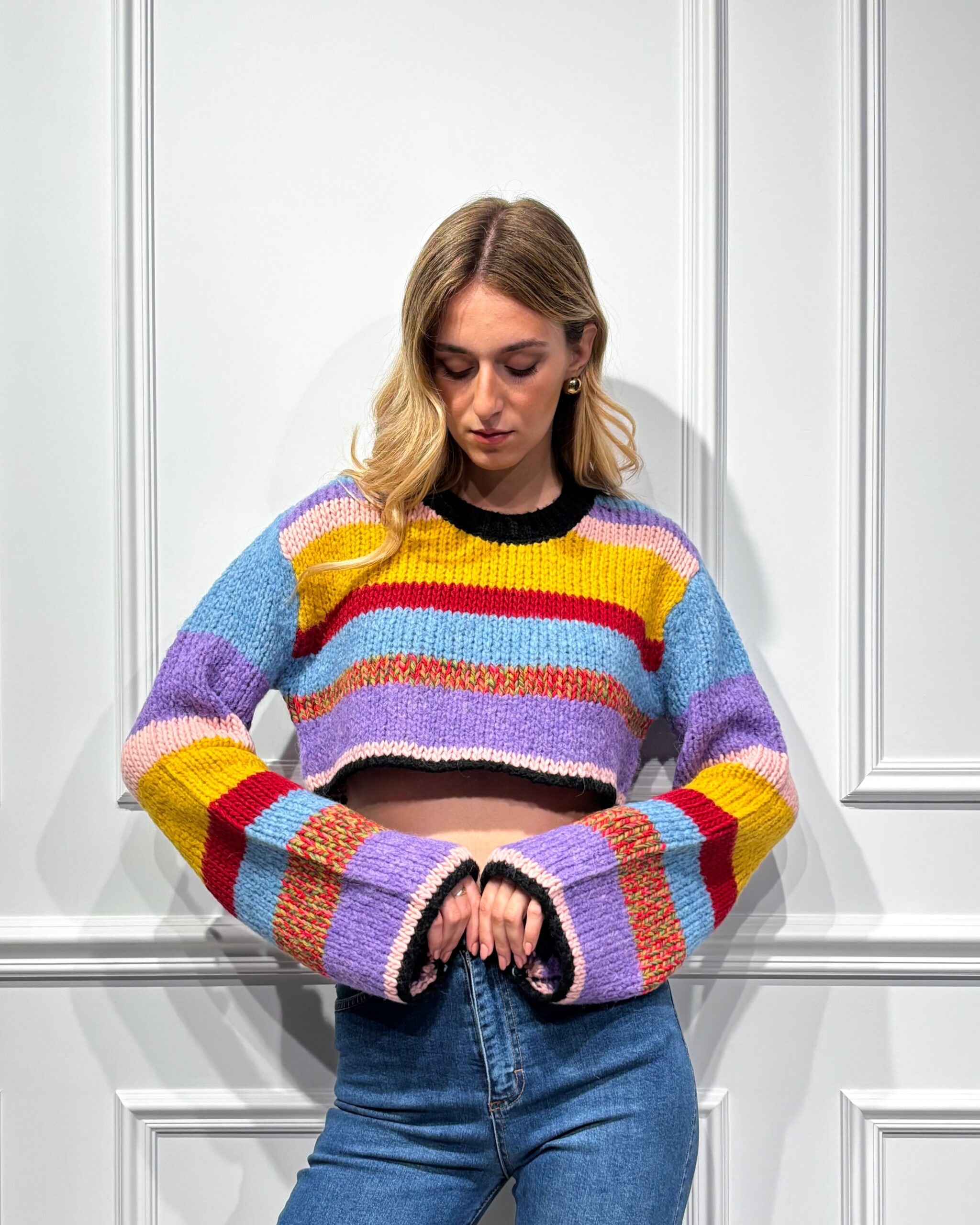 Alternative view of PULL CROP A RIGHE MISTO LANA ED ALPACA - THE LOOM ARCHIVE