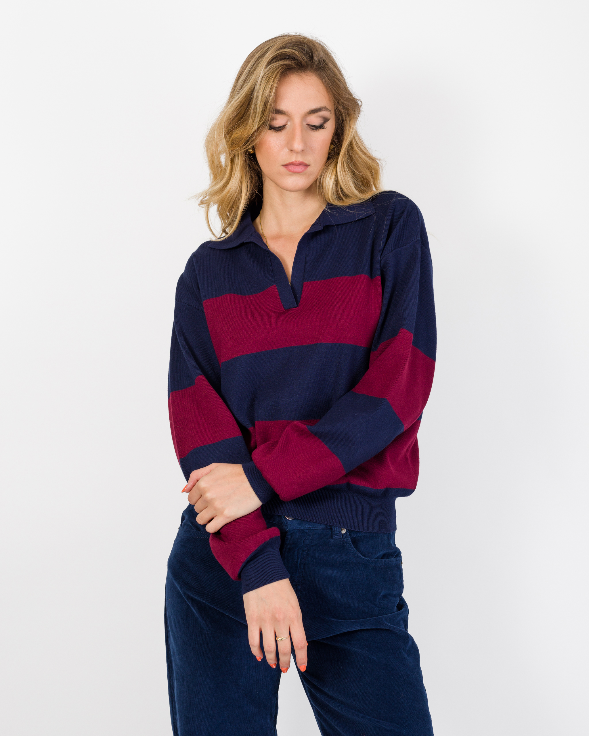 Alternative view of MAGLIA POLO A RIGHE MISTO VISCOSA - KONTATTO