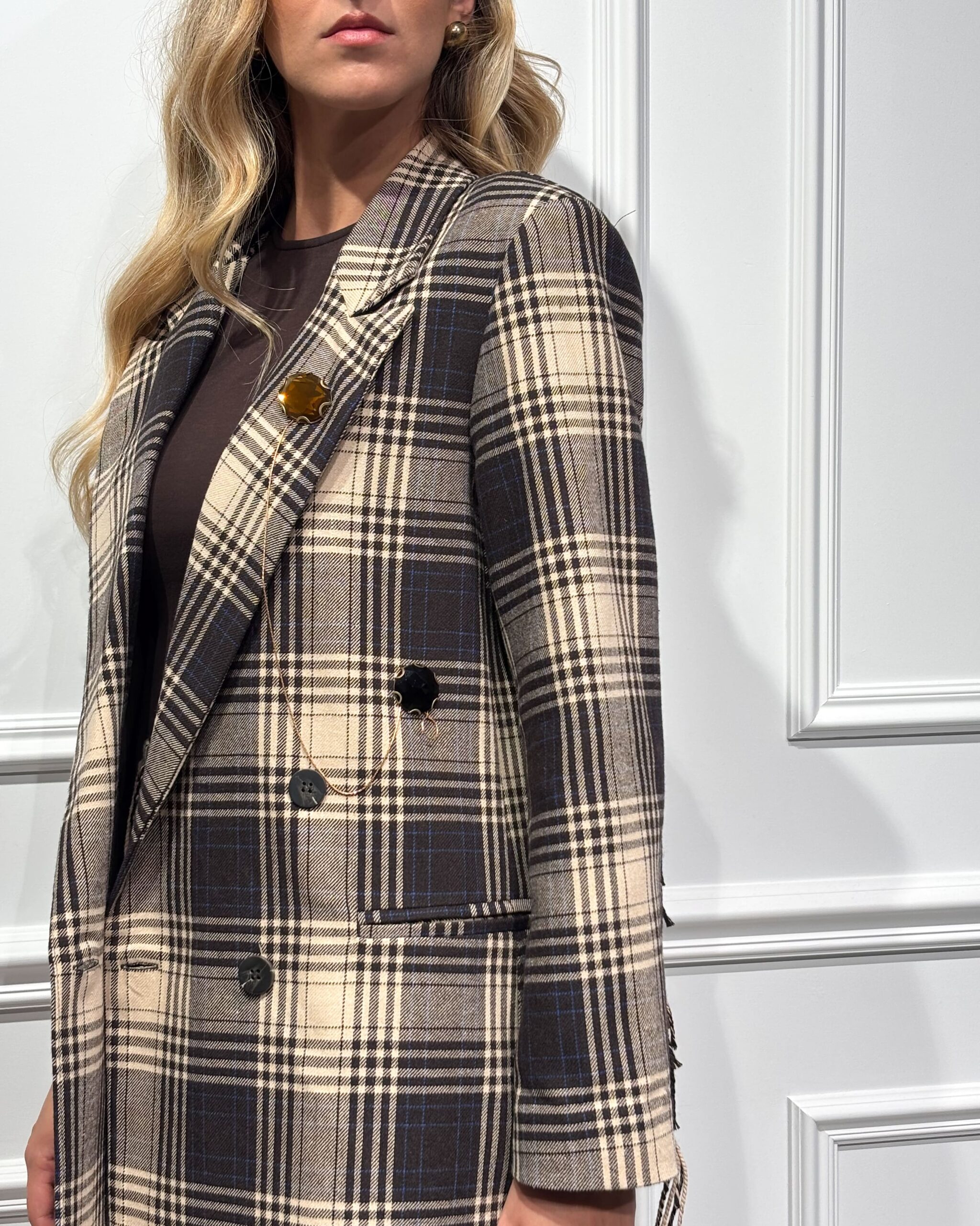 Alternative view of BLAZER CHECK MISTO LANA CON DETTAGLIO FRANGE - MARISOL - SOUVENIR