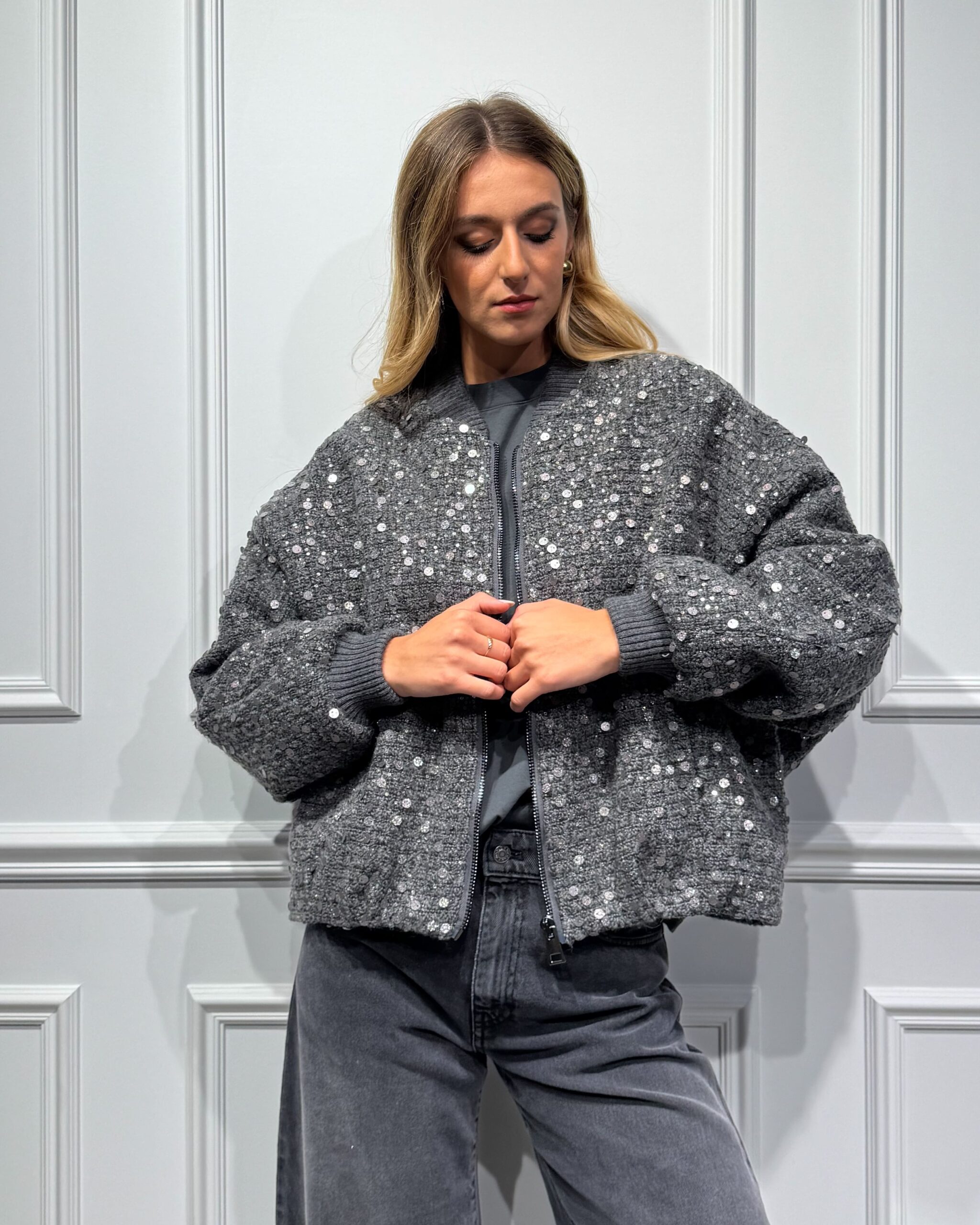 GIUBBOTTO BOMBER CON PAILLETTES - TENSIONE IN