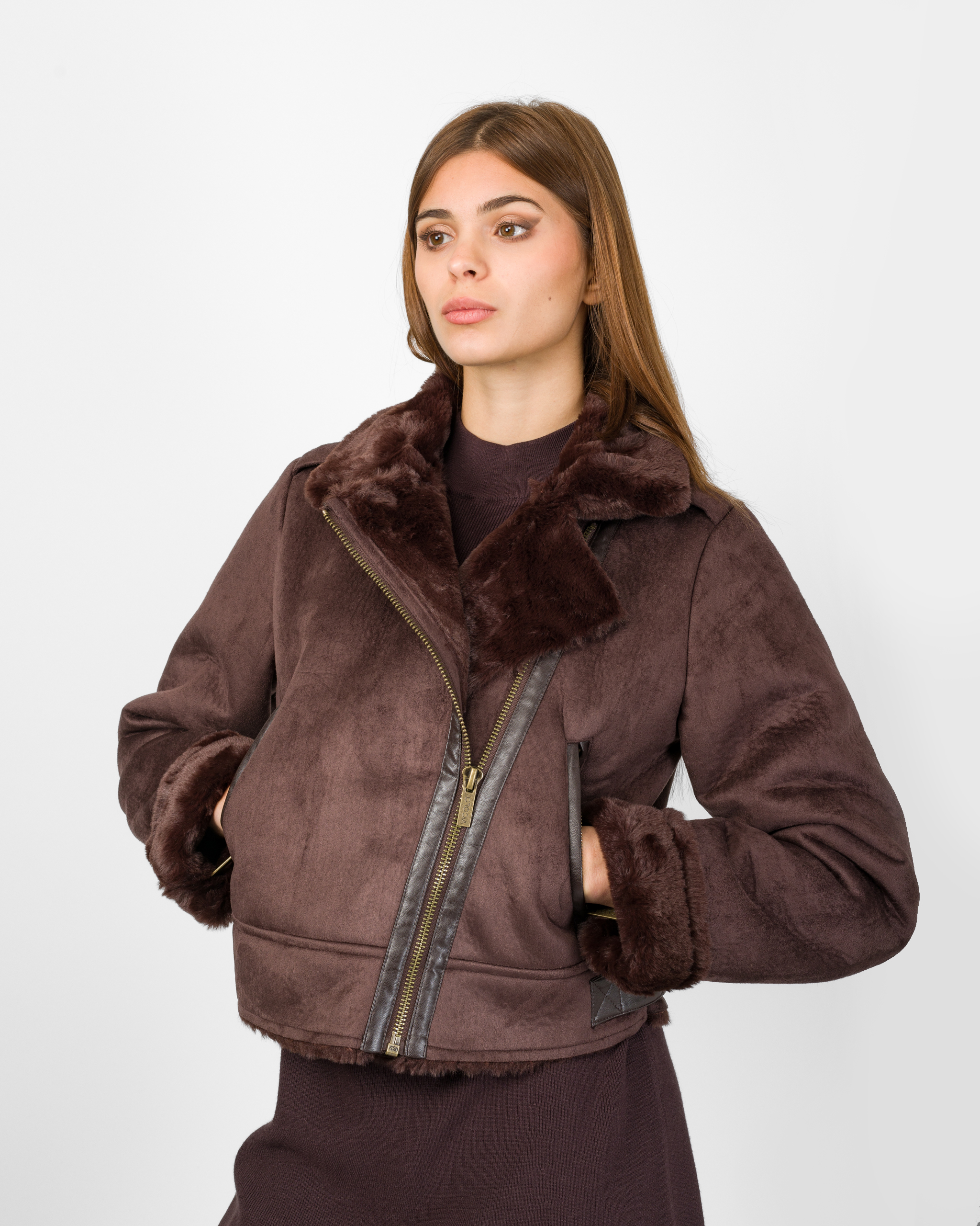 Alternative view of GIUBBOTTO CROPPED EFFETTO SCAMOSCIATO - VICOLO