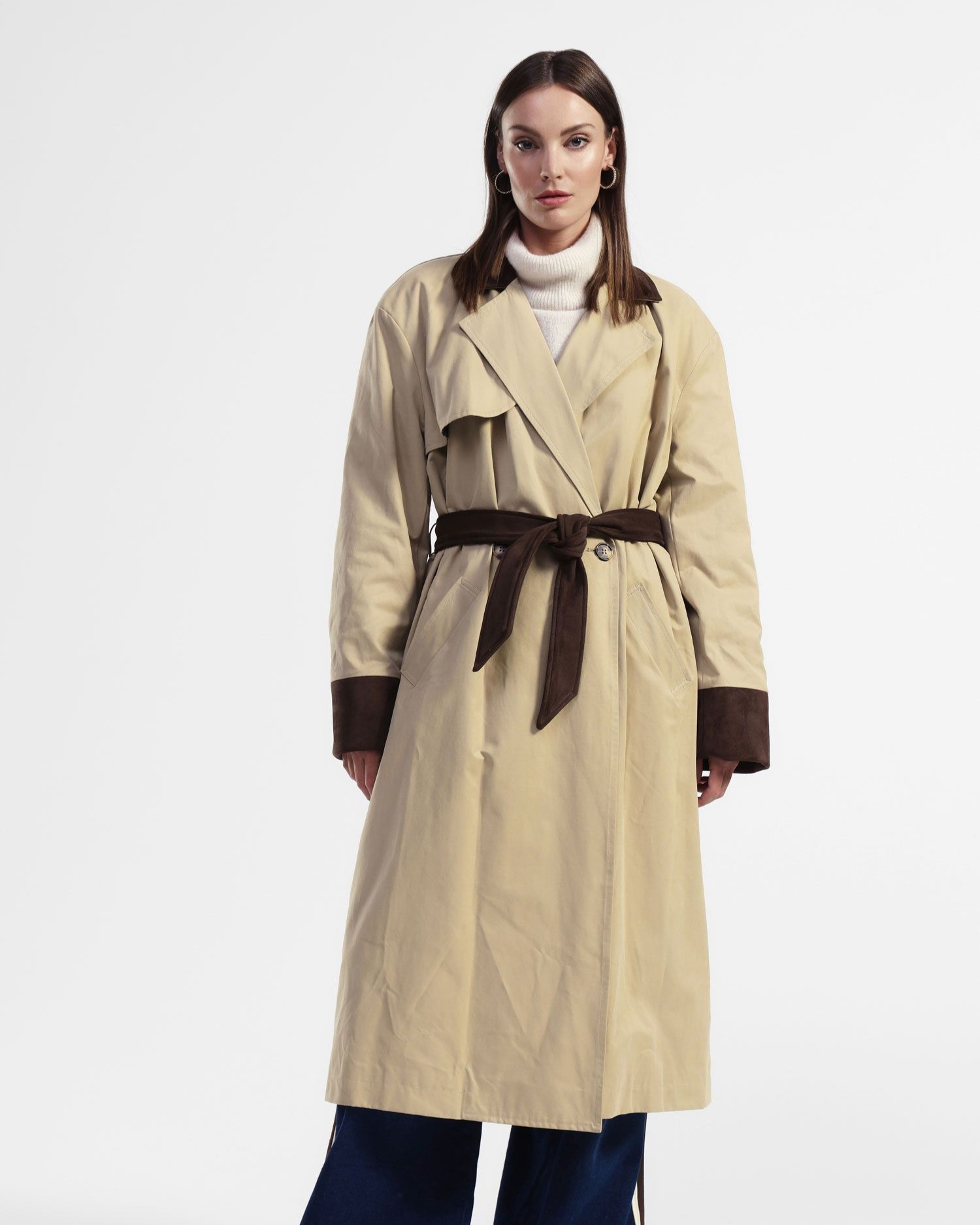 TRENCH LUNGO CON DETTAGLI IN SUEDE - DIXIE