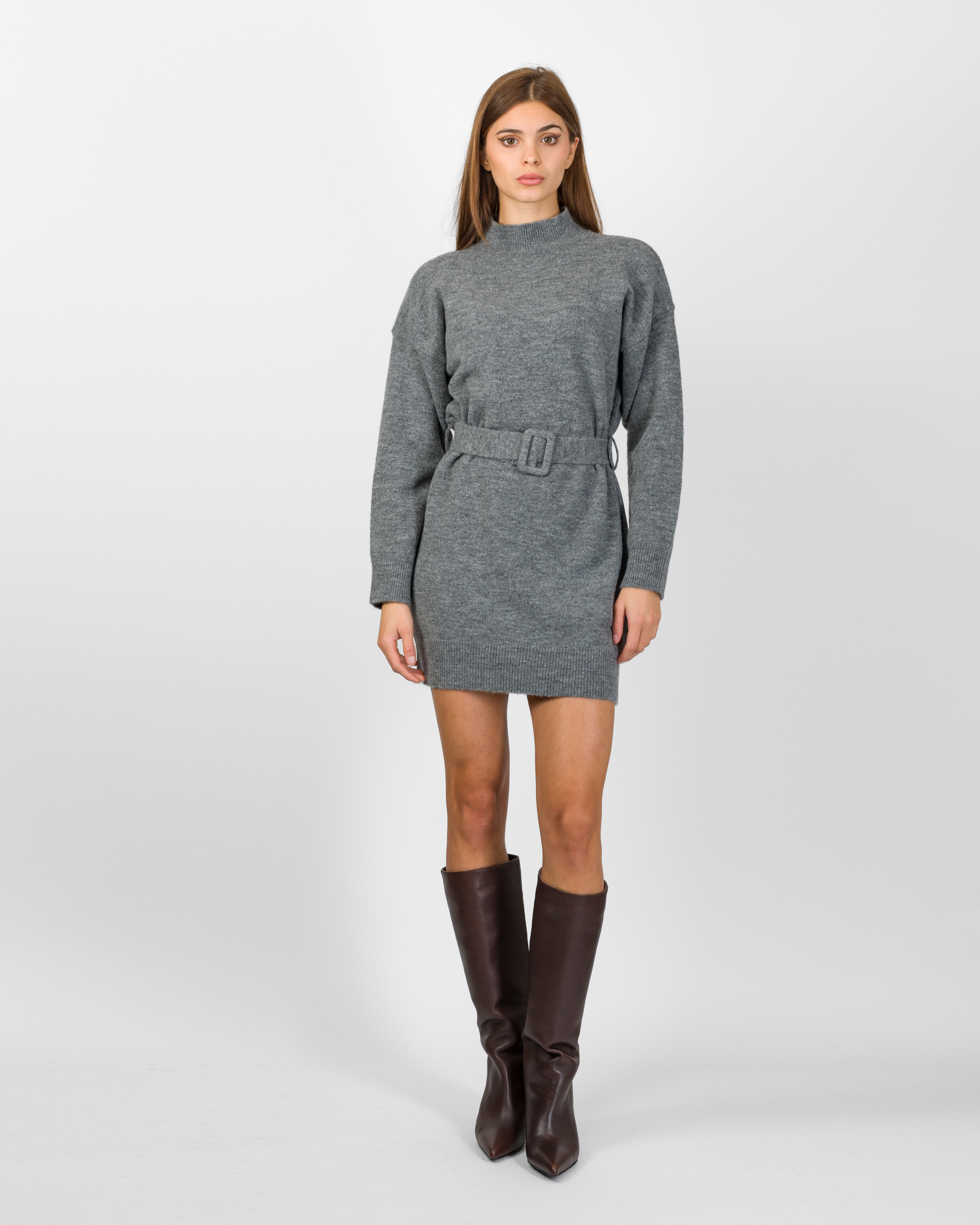 ABITO CORTO MISTO LANA CON COLLETTO E CINTURA - KONTATTO