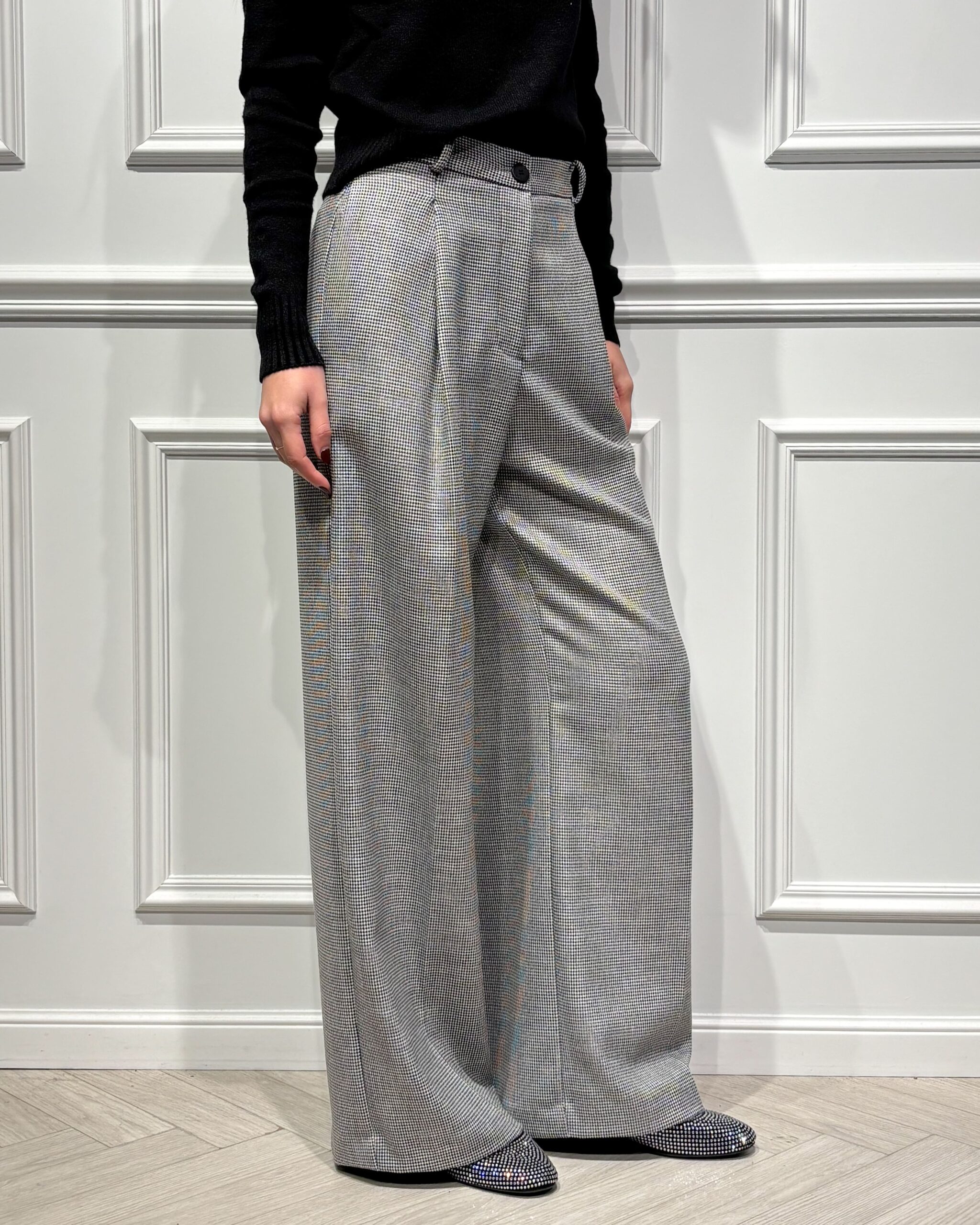 Alternative view of PANTALONE PALAZZO IN MICRO PIED DE POULE - HAVEONE