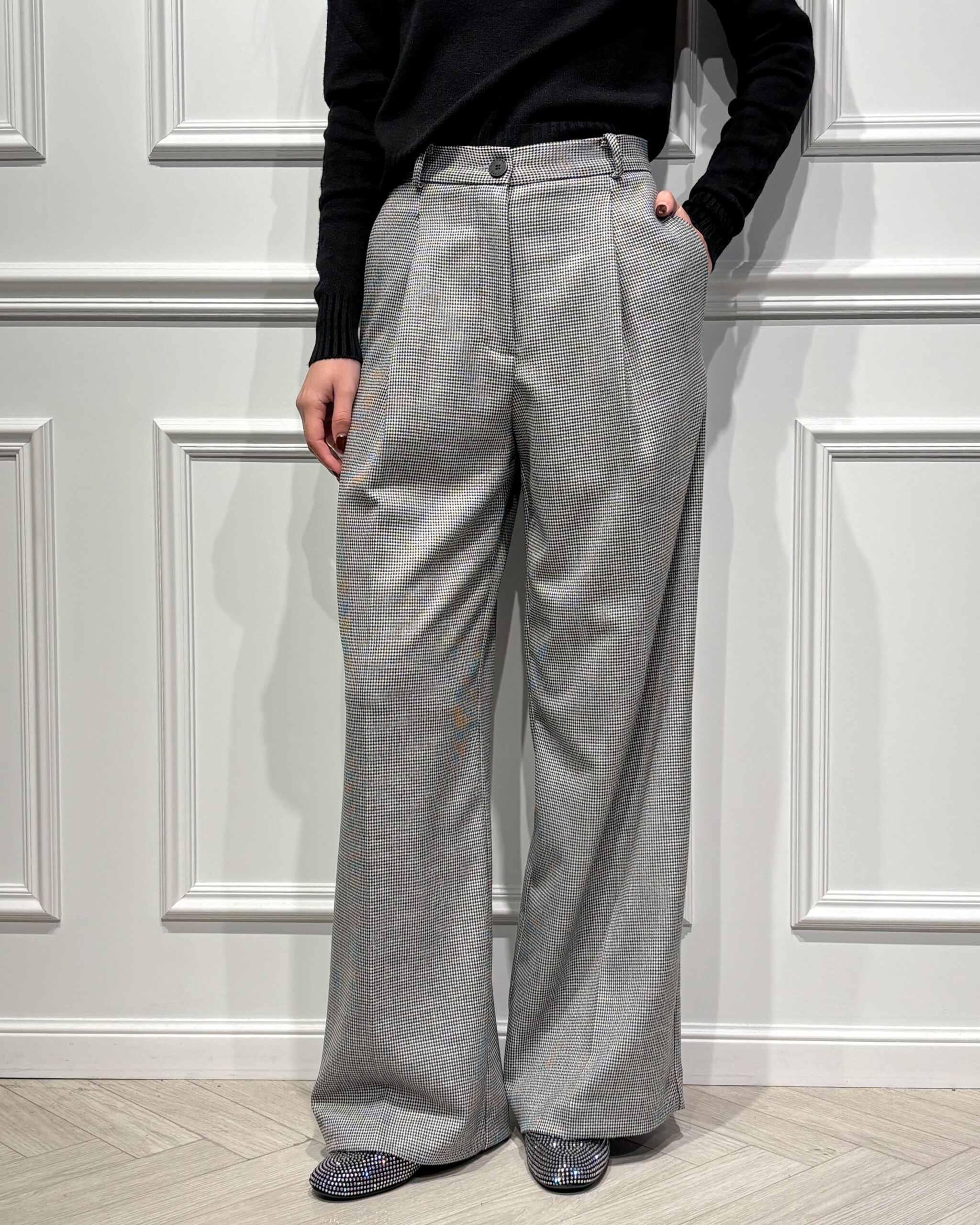 PANTALONE PALAZZO IN MICRO PIED DE POULE - HAVEONE