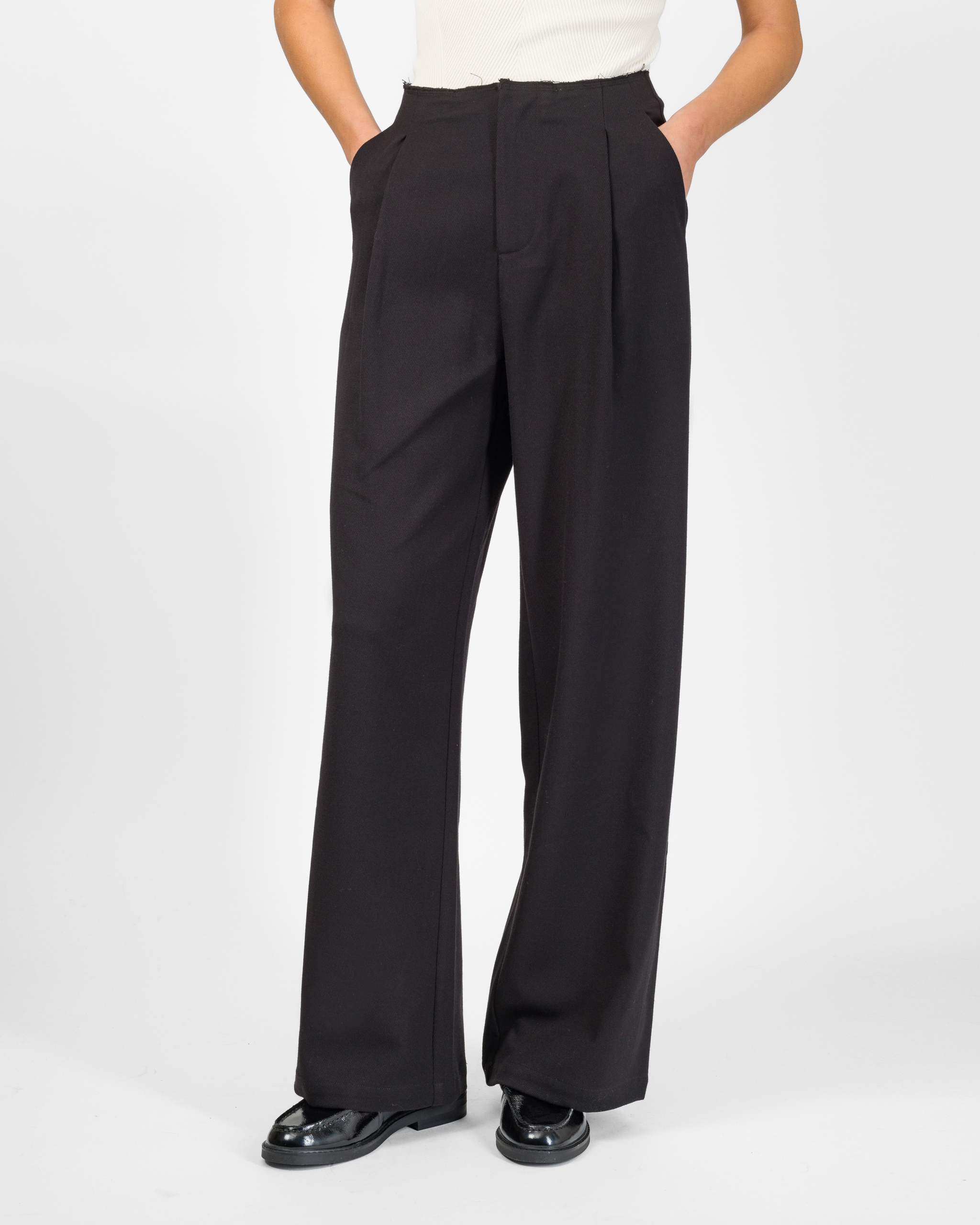 PANTALONE PALAZZO CON PINCES ED ORLI A TAGLIO VIVO - ELEH