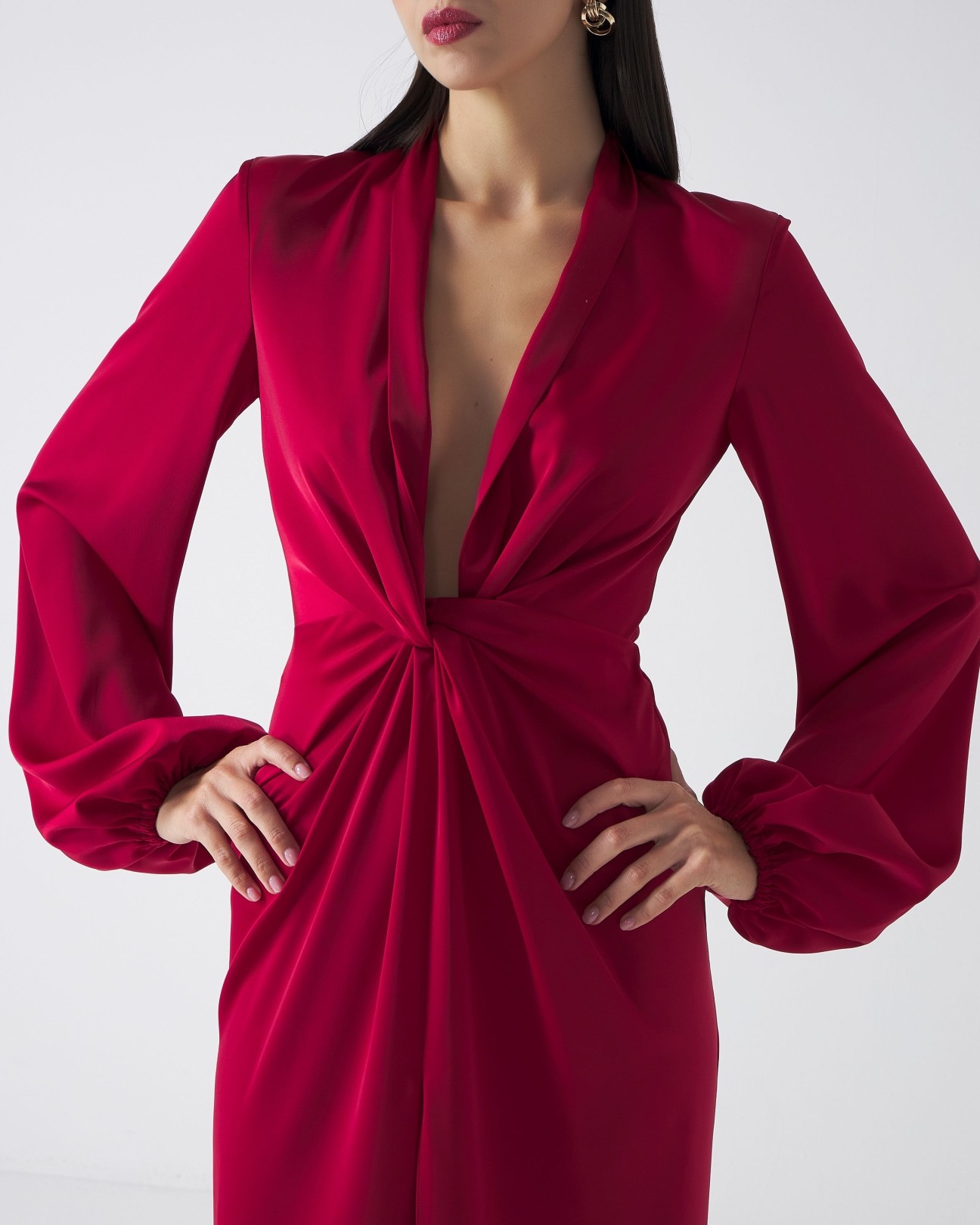 Alternative view of ABITO LUNGO IN RASO CON NODO CENTRALE - TOKYO - SILENCE LIMITED