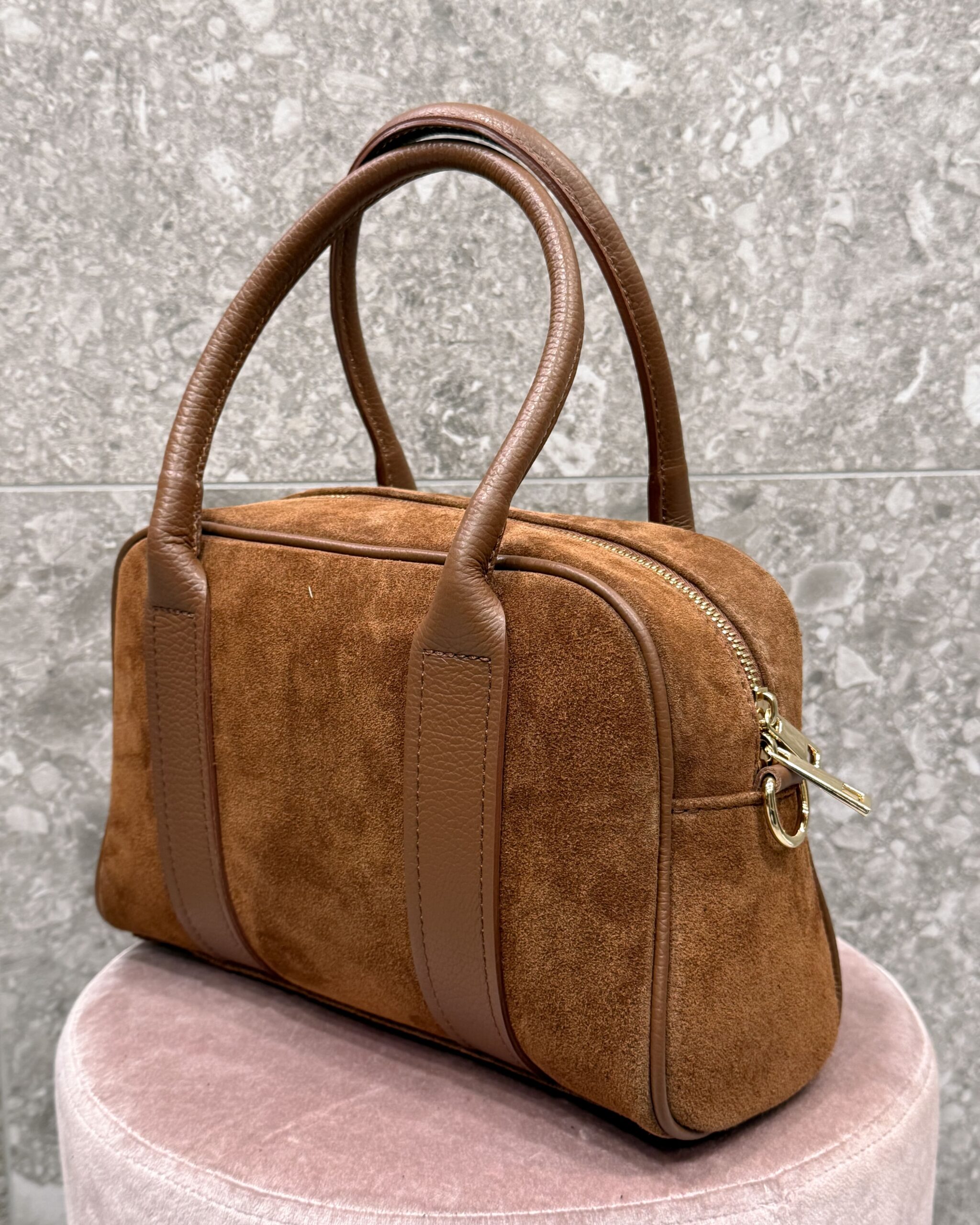 BORSA BAULETTO IN SUEDE CON INSERTO IN PELLE