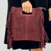 BORSA SCAMOSCIATA CON FRANGE