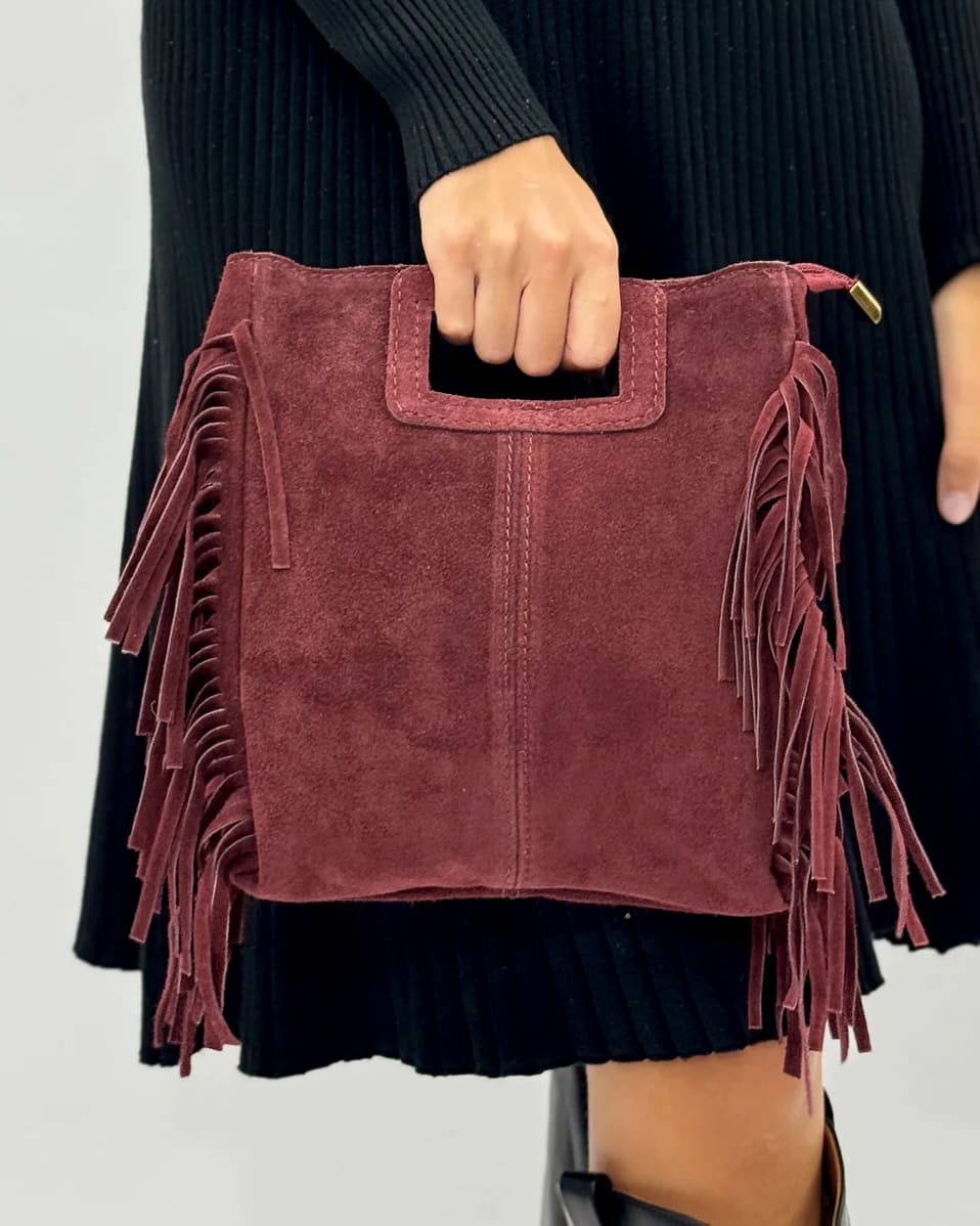 BORSA SCAMOSCIATA CON FRANGE