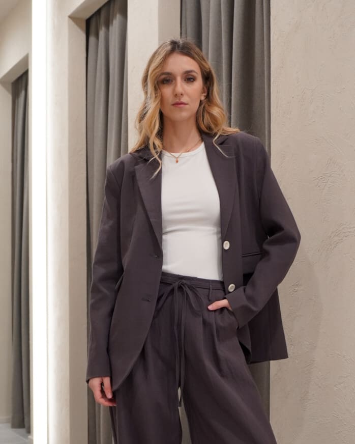 BLAZER OVERSIZE MONOPETTO MISTO LINO - VITTORIA - ELEH
