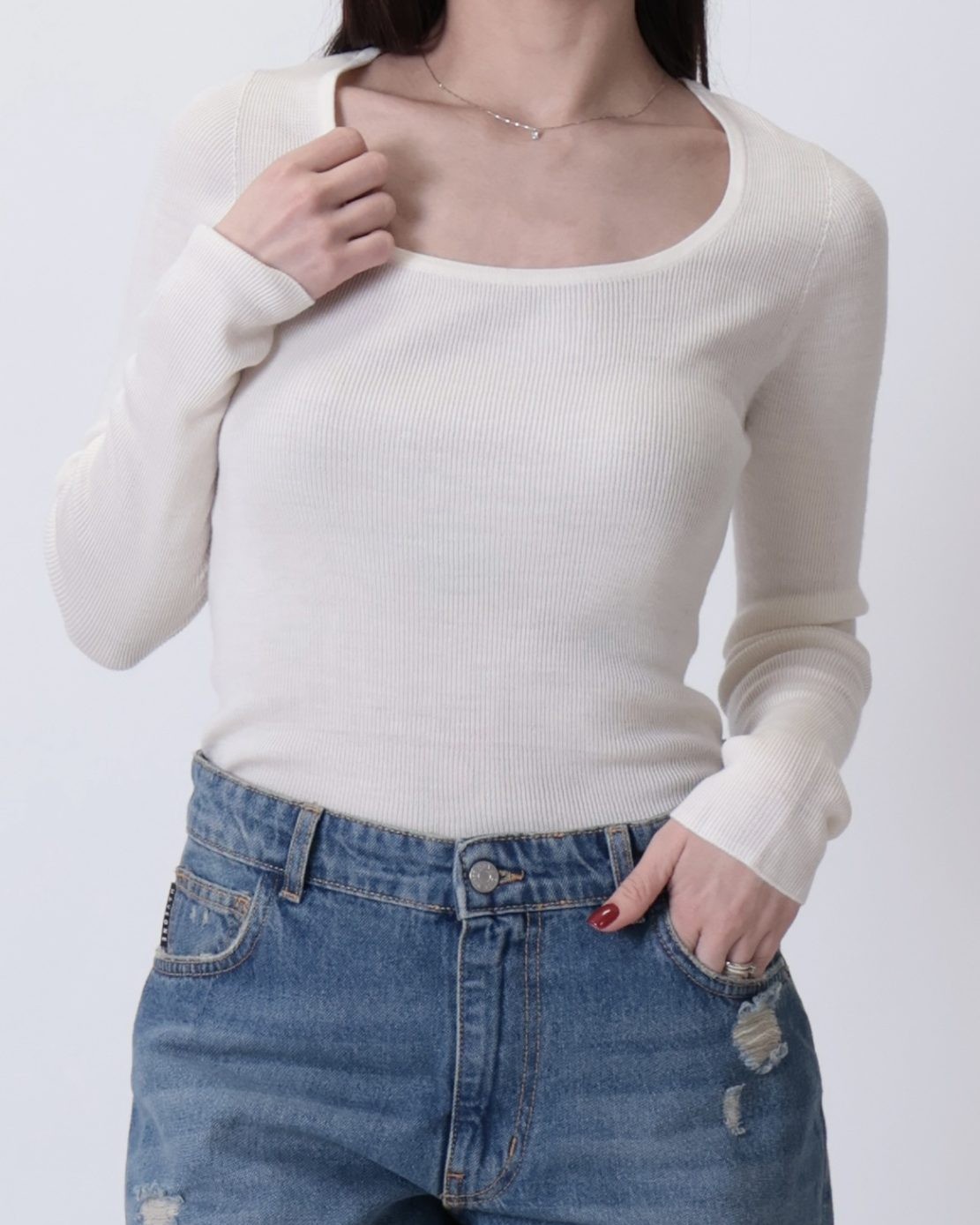 MAGLIA 100% LANA MERINO CON SCOLLO QUADRO - HAVEONE