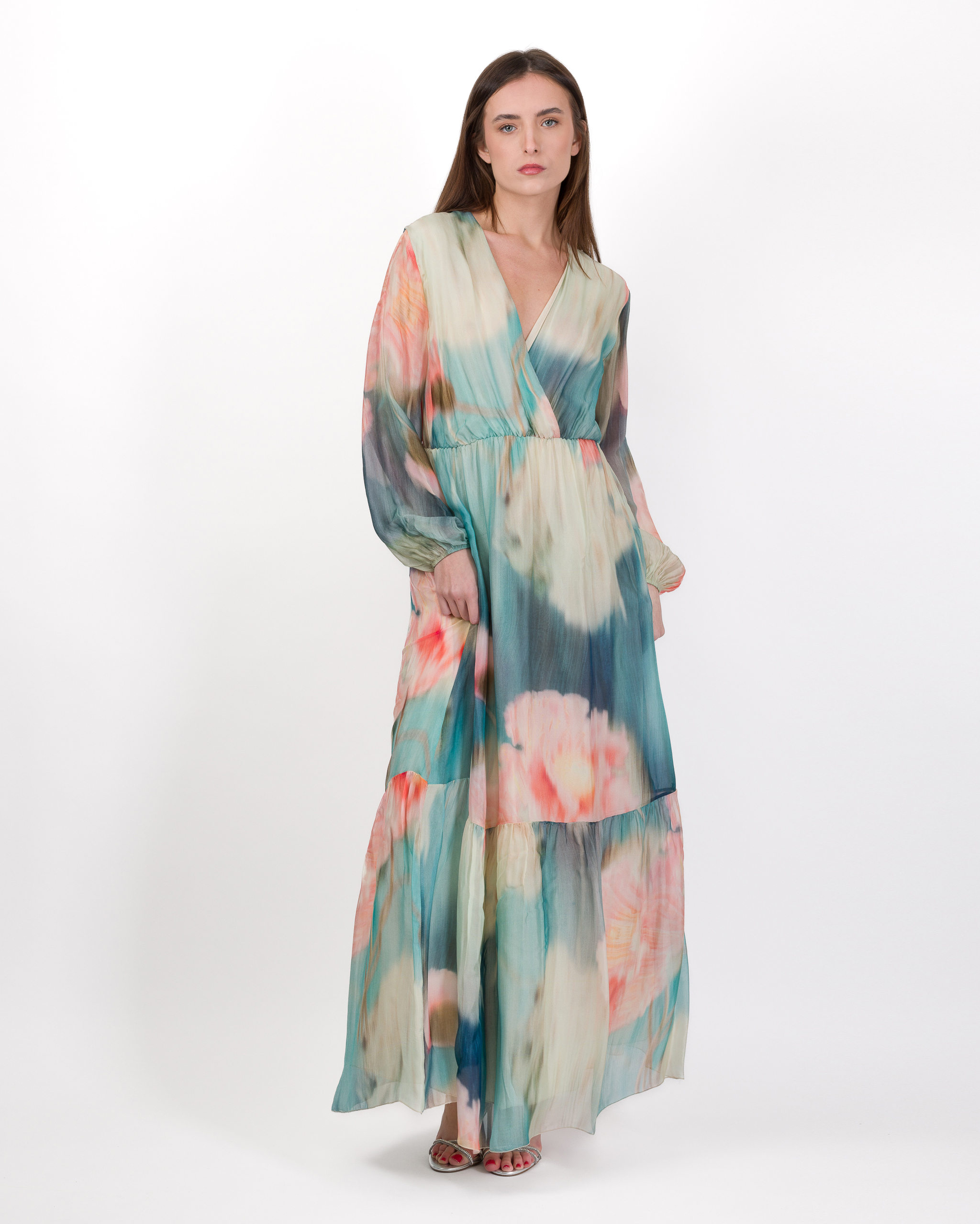 Alternative view of ABITO LUNGO MISTO SETA IN FANTASIA ACQUARELLO - DIXIE