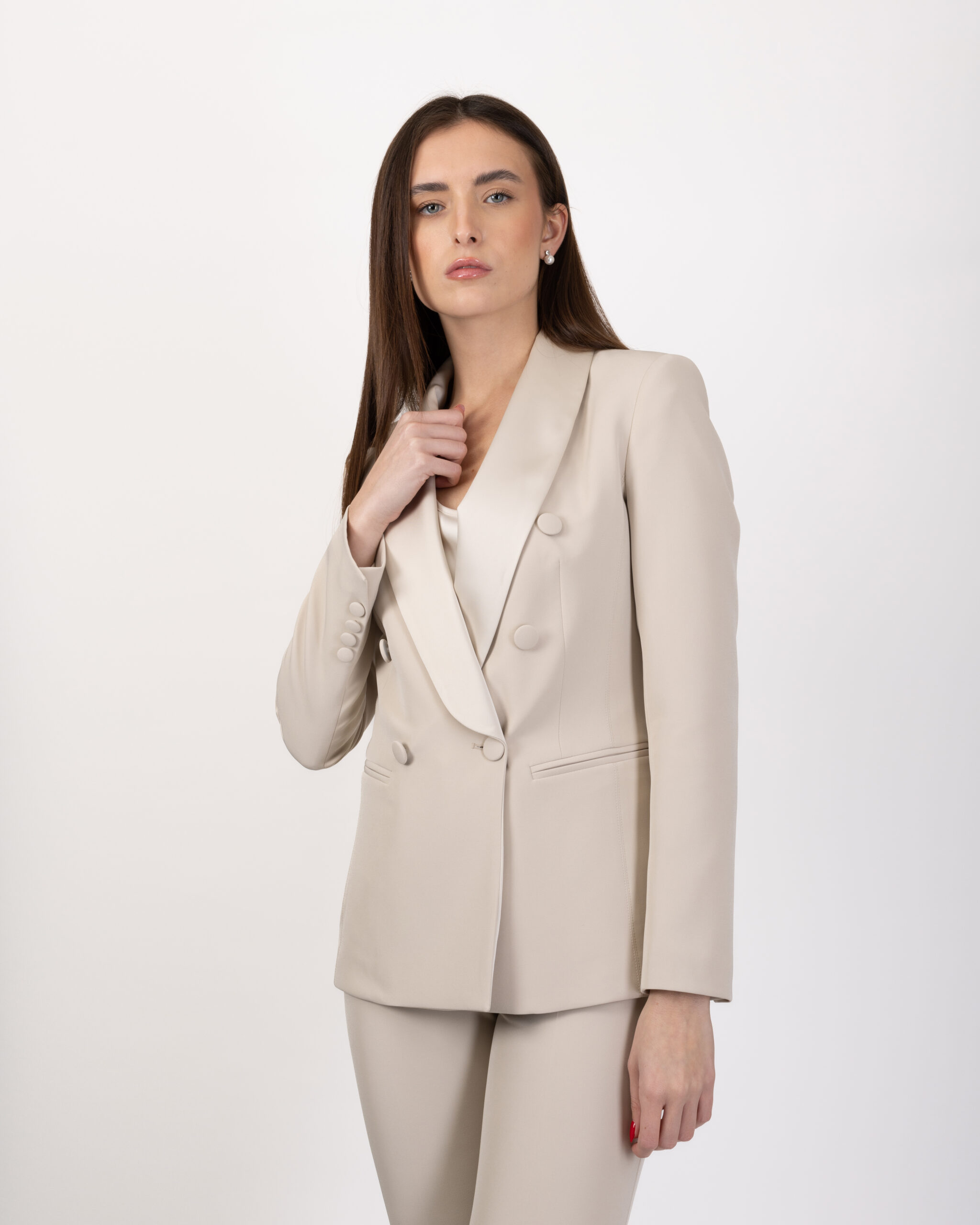 BLAZER DOPPIOPETTO CON REVER SCIALLATO IN RASO - MUSA SATIN - SILENCE LIMITED