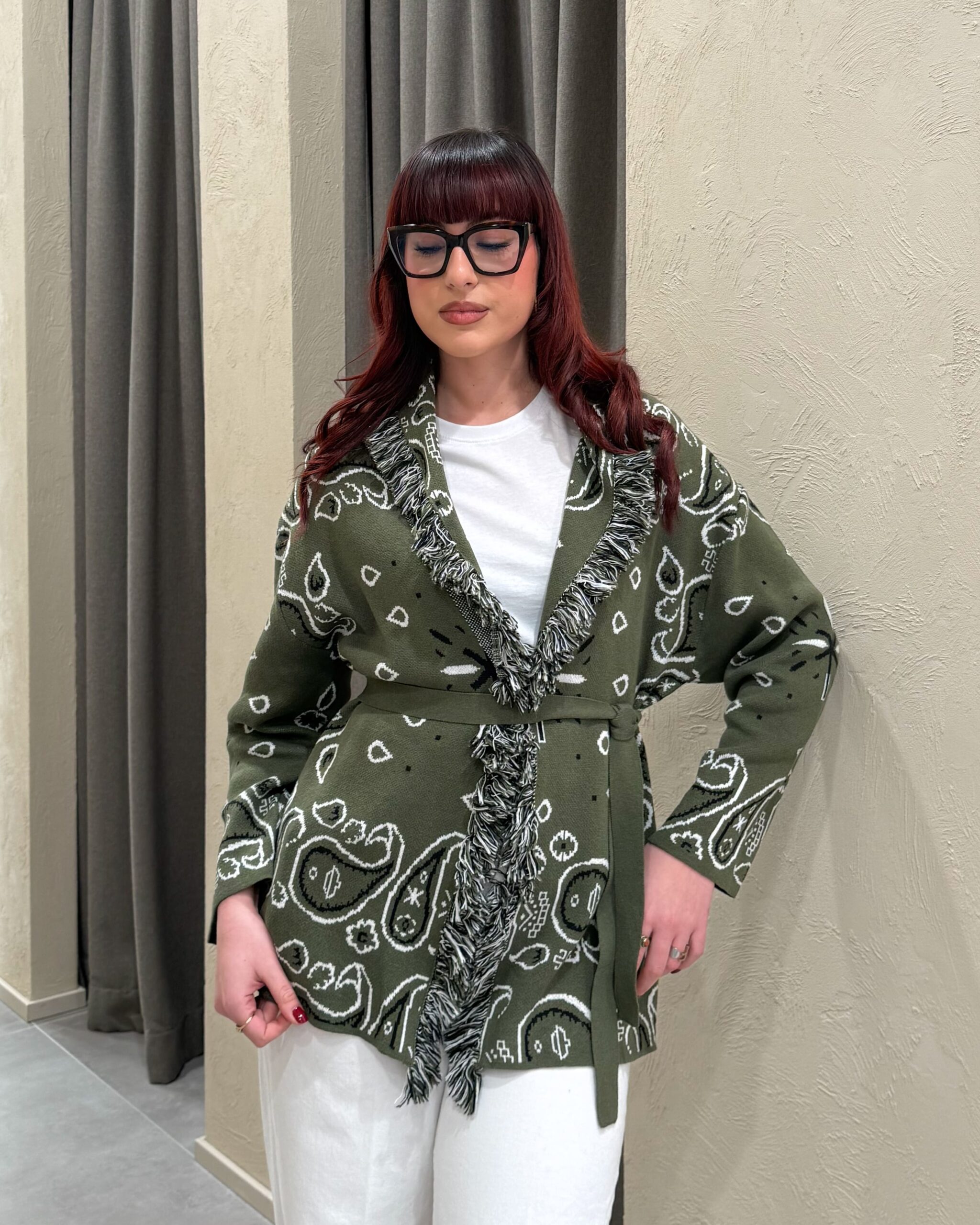 CARDIGAN IN FANTASIA BANDANA CON FUSCIACCA - KONTATTO