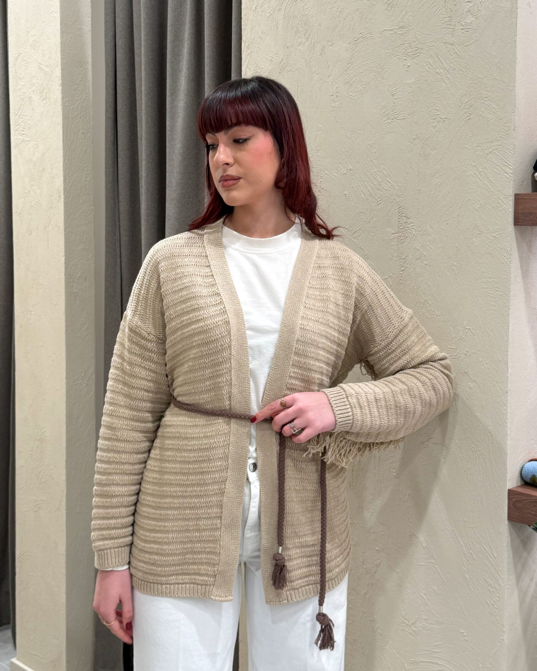 Alternative view of CARDIGAN TRAFORATO CON FRANGE E CORDA - KONTATTO