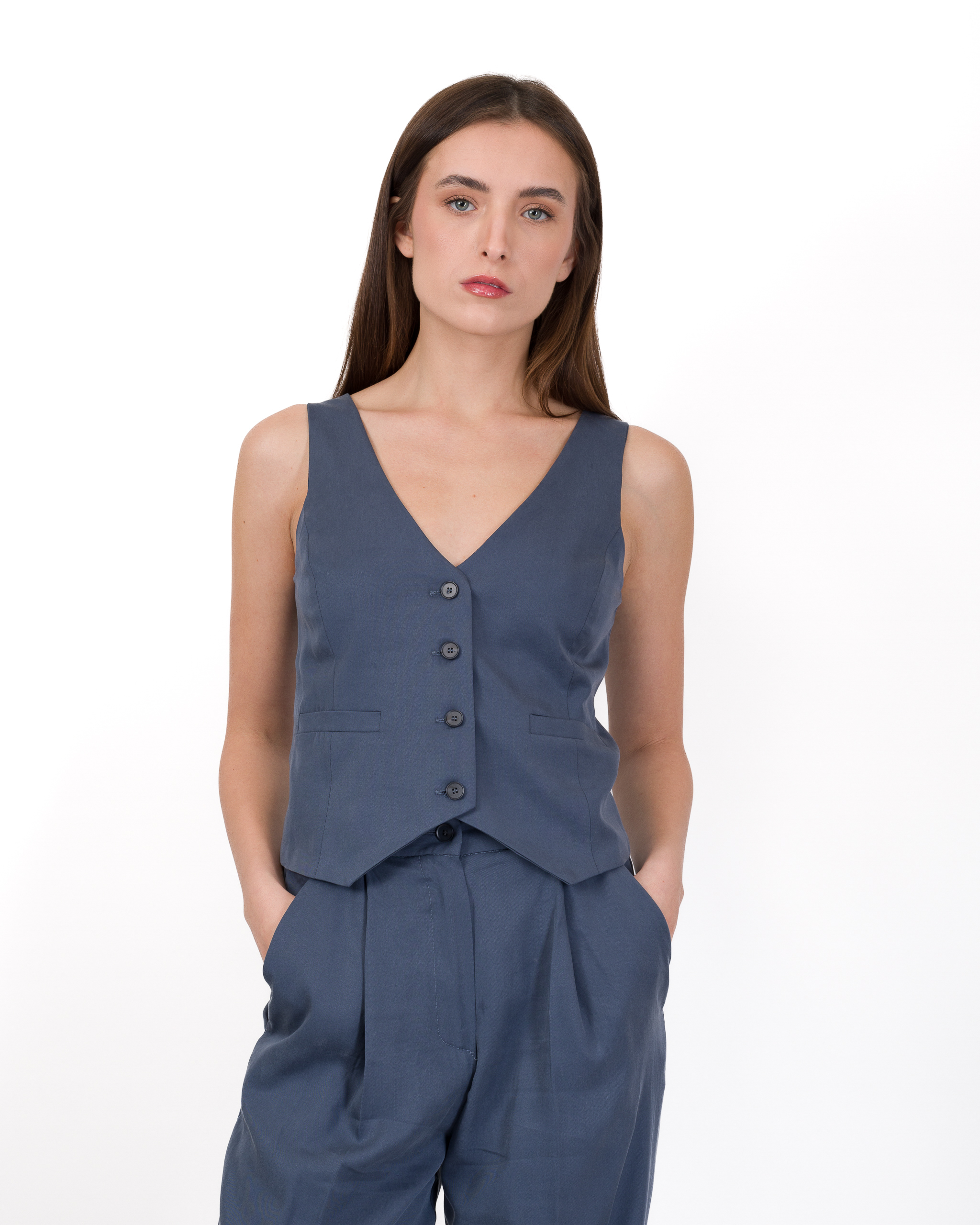 Alternative view of GILET MONOPETTO 100% LYOCELL - LEONNIE - FACE TO FACE STYLE