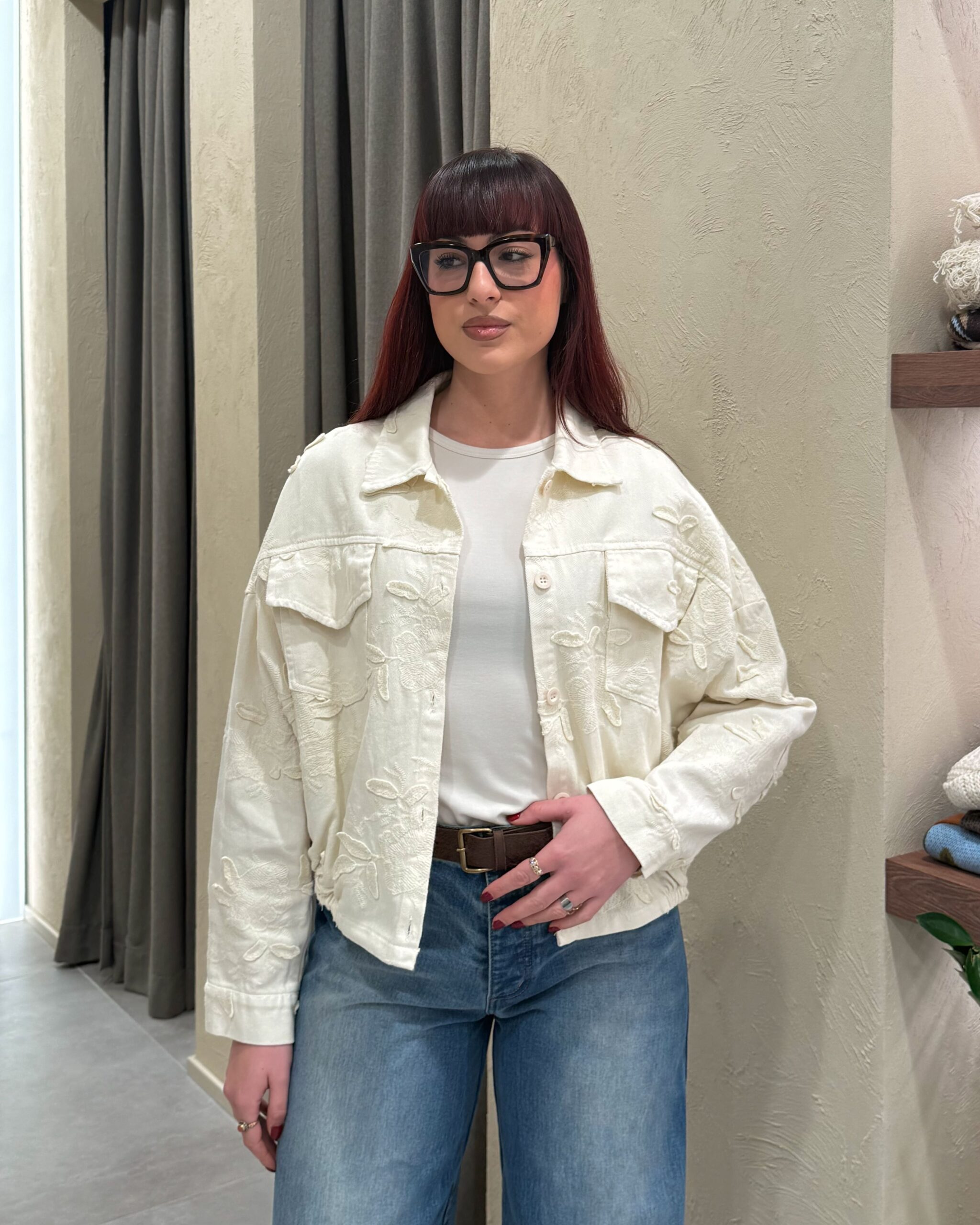 BOMBER IN BULL DENIM CON RICAMO FLOREALE - HAVEONE