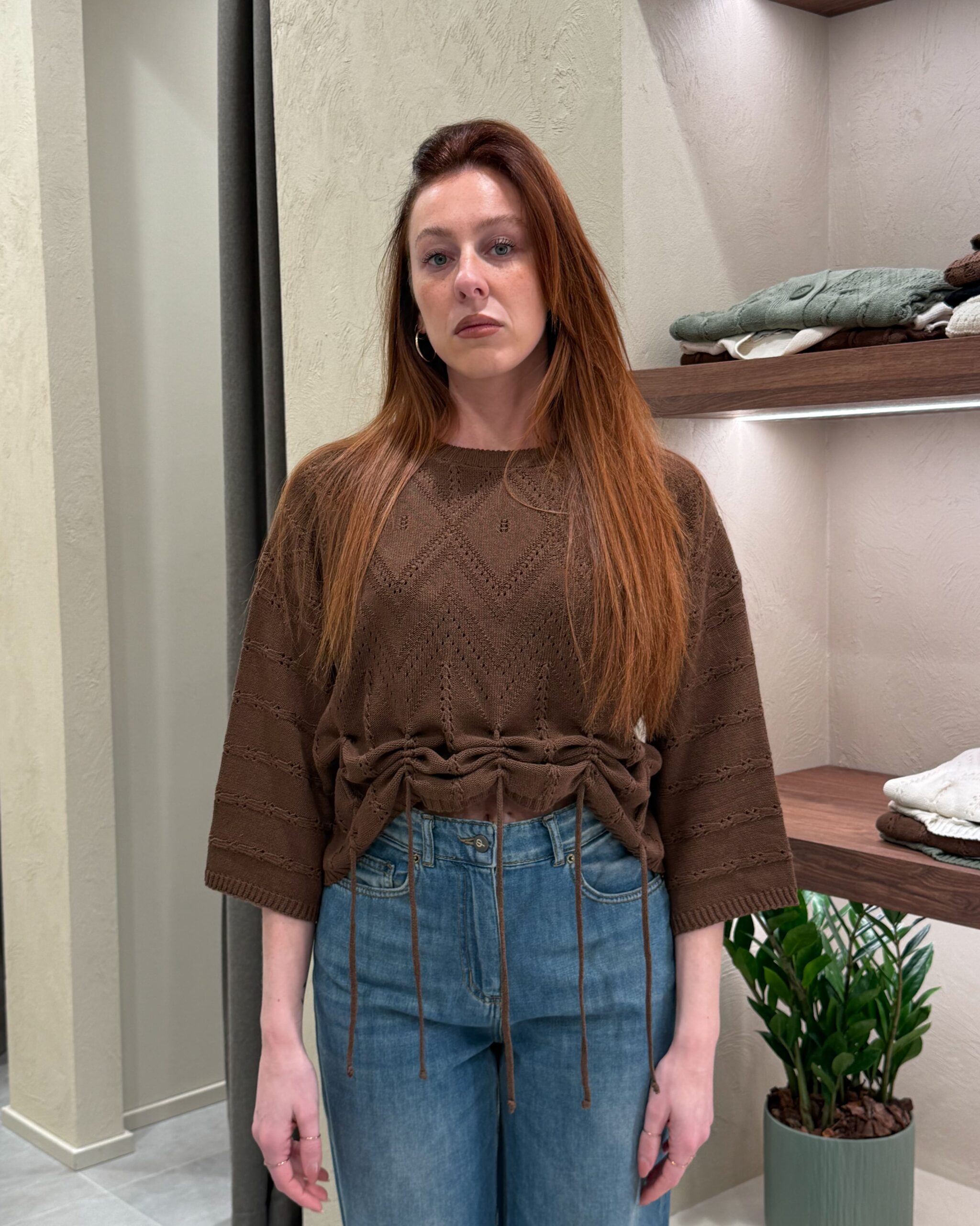 Alternative view of MAGLIA GIROCOLLO TRAFORATA CON COULISSE - HAVEONE