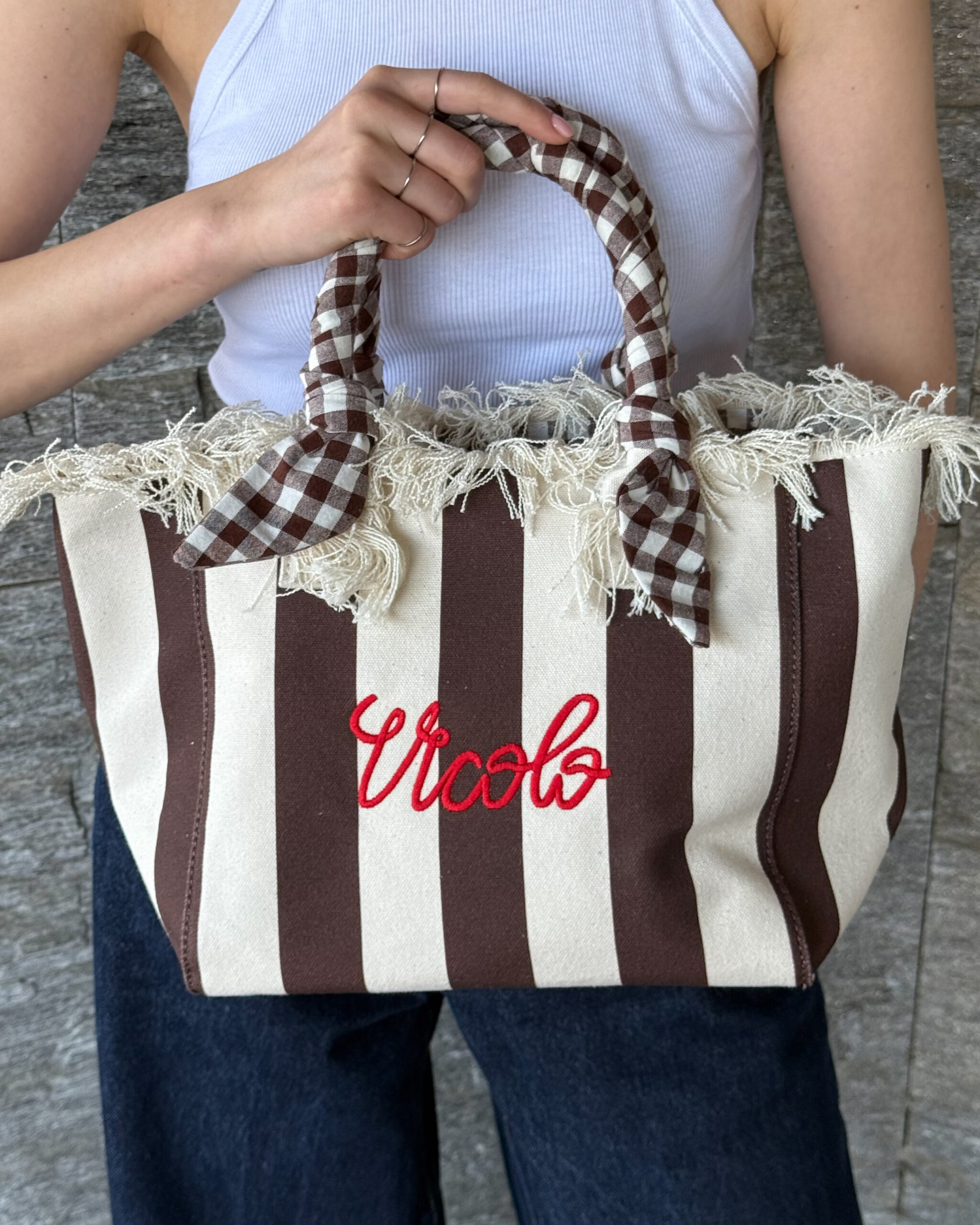 BORSA MEDIUM IN CANVAS RIGATA - VICOLO
